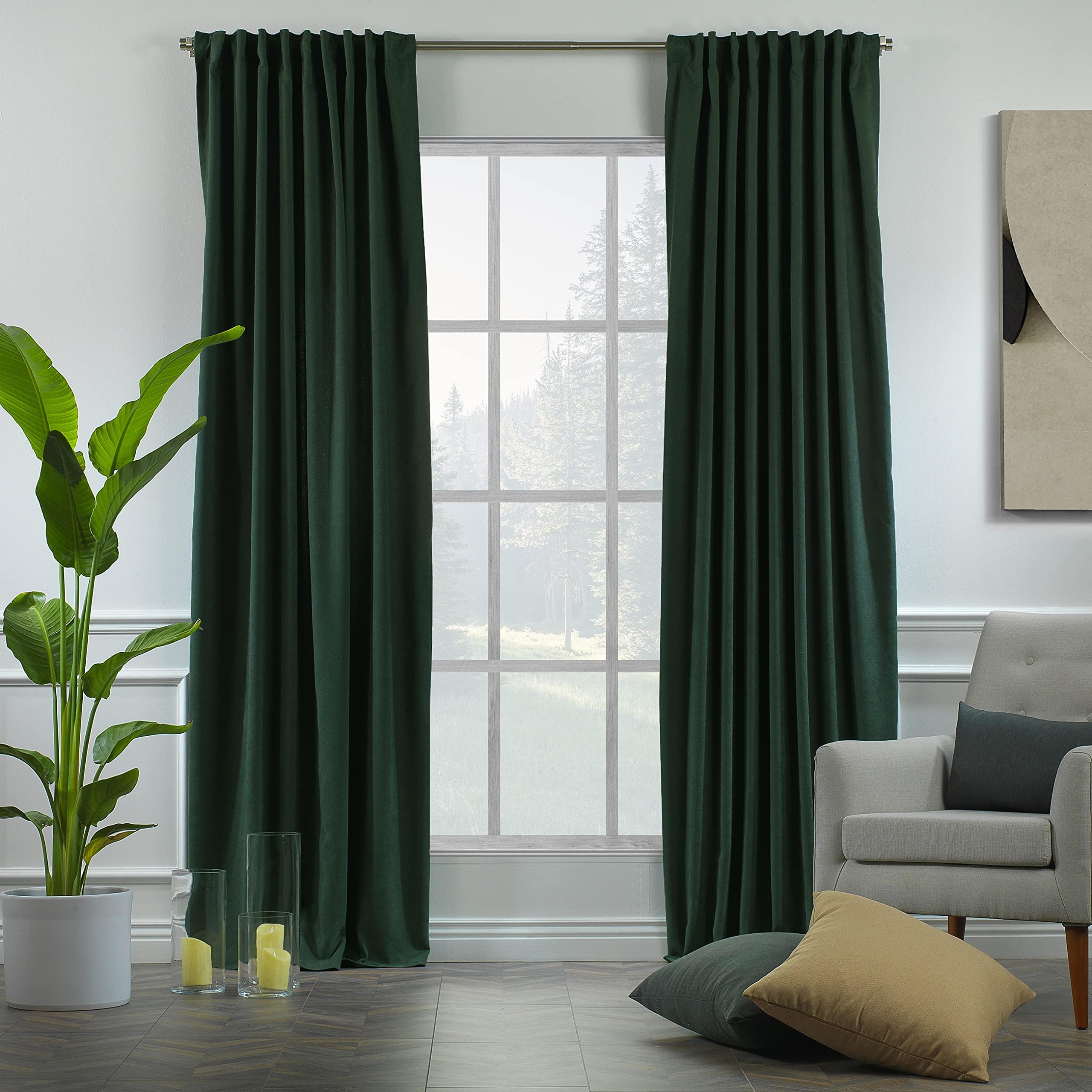 CASANEMA CASANEMA 288" Length Decorative Dark Green Curtain Drapes - Hanging Back Tab (1 Panel) - Made in Turkey (52" W x 288" L)