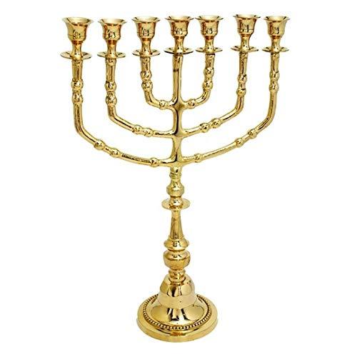 Yaliland Menorah Modern candle holder 7 Branches Brass Pure copper Menora - 14 Inches Hight