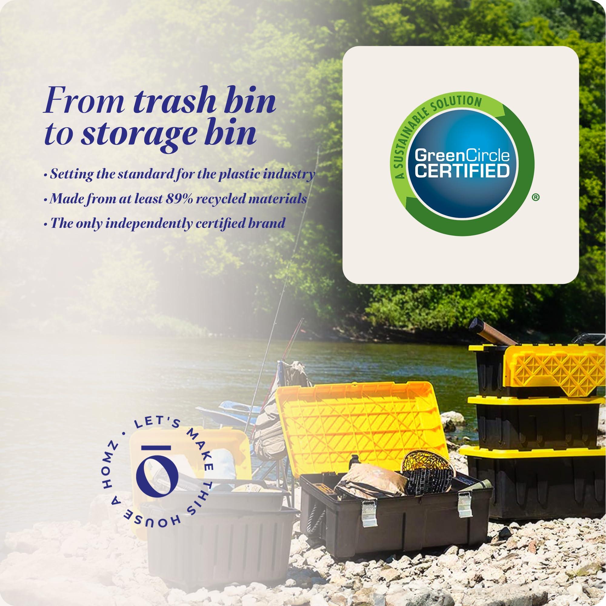 HOMZ HOMZ 2-Pack Durabilt, Heavy Duty Plastic Storage Bins with Lids, 27 Gallon, Black/Yellow