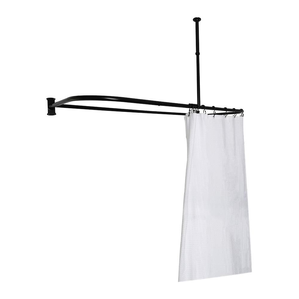 Utopia Alley Utopia Alley Rustproof Aluminum Shower Rod - Matte Black | D-Shape Shower Rod with Ceiling Support, Shower Curtain Rod for Bathroom Shower, Perfect for Freestanding Tubs and Showers (60'' x 25'')