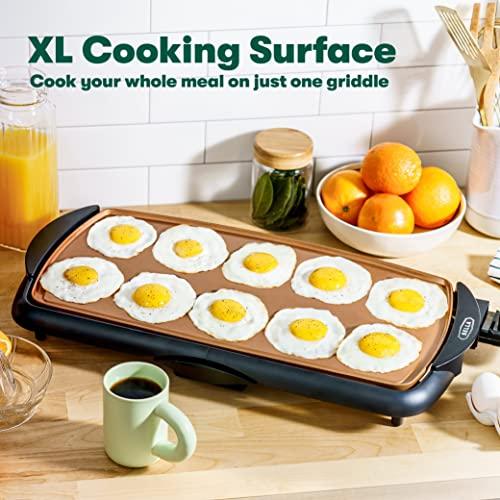 BELLA BELLA Electric Ceramic Titanium Griddle, Make 10 Eggs At Once, Healthy-Eco Non-stick Coating, Hassle-Free Clean Up, Large Submersible Cooking Surface, 10.5" x 20", Copper/Black