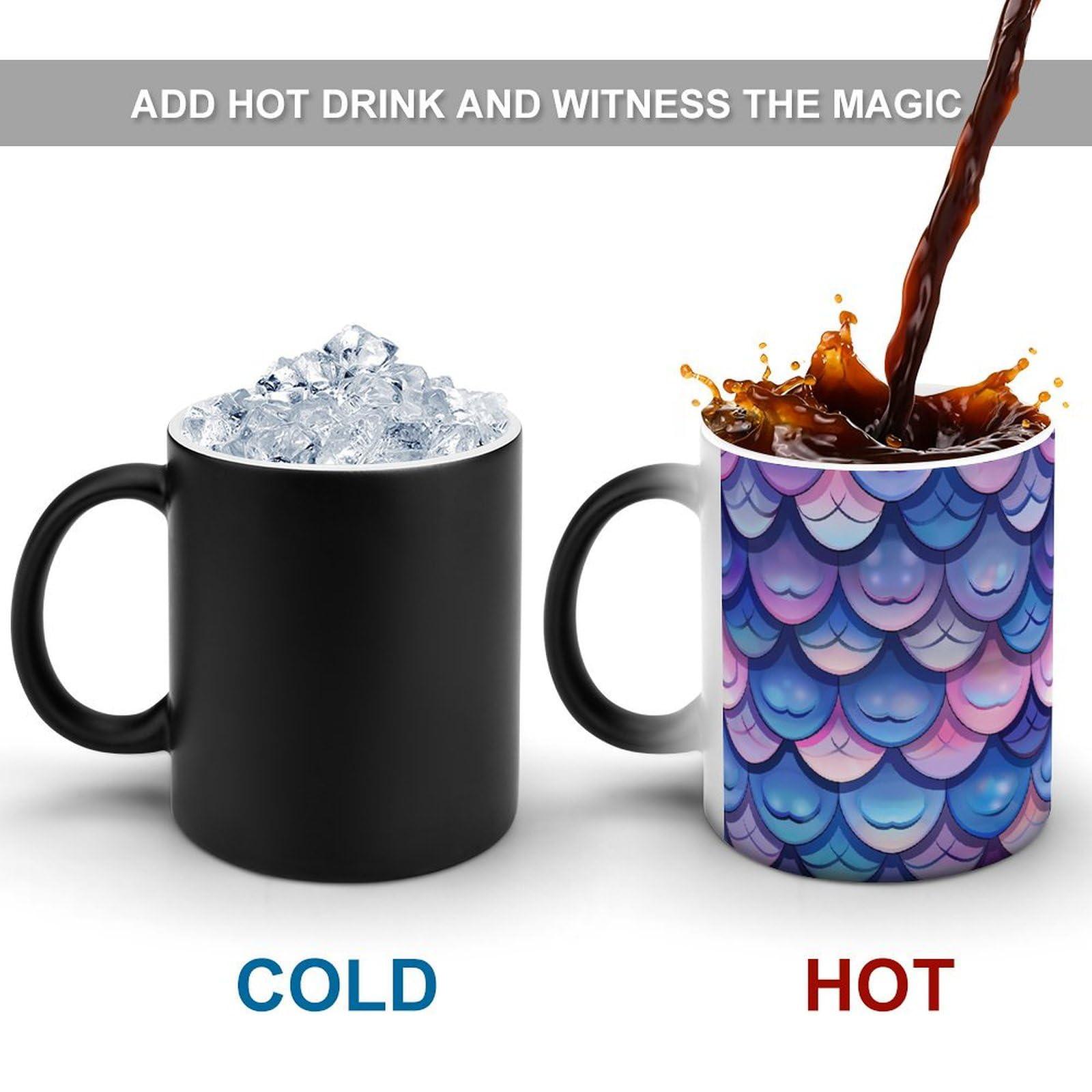 Generic Mermaid Fish Scale Print Color Changing Mugs Ceramic Coffee Mug Cute Water Cup Tea Cup with Handle