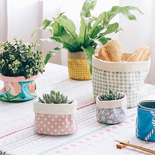 WINGOFFLY WINGOFFLY 3pcs Desk Fabric Storage Buckets Set Round Toy Cosmetic Organizer Decorative Flower Pot Bags for Succulent Flower (Blue)