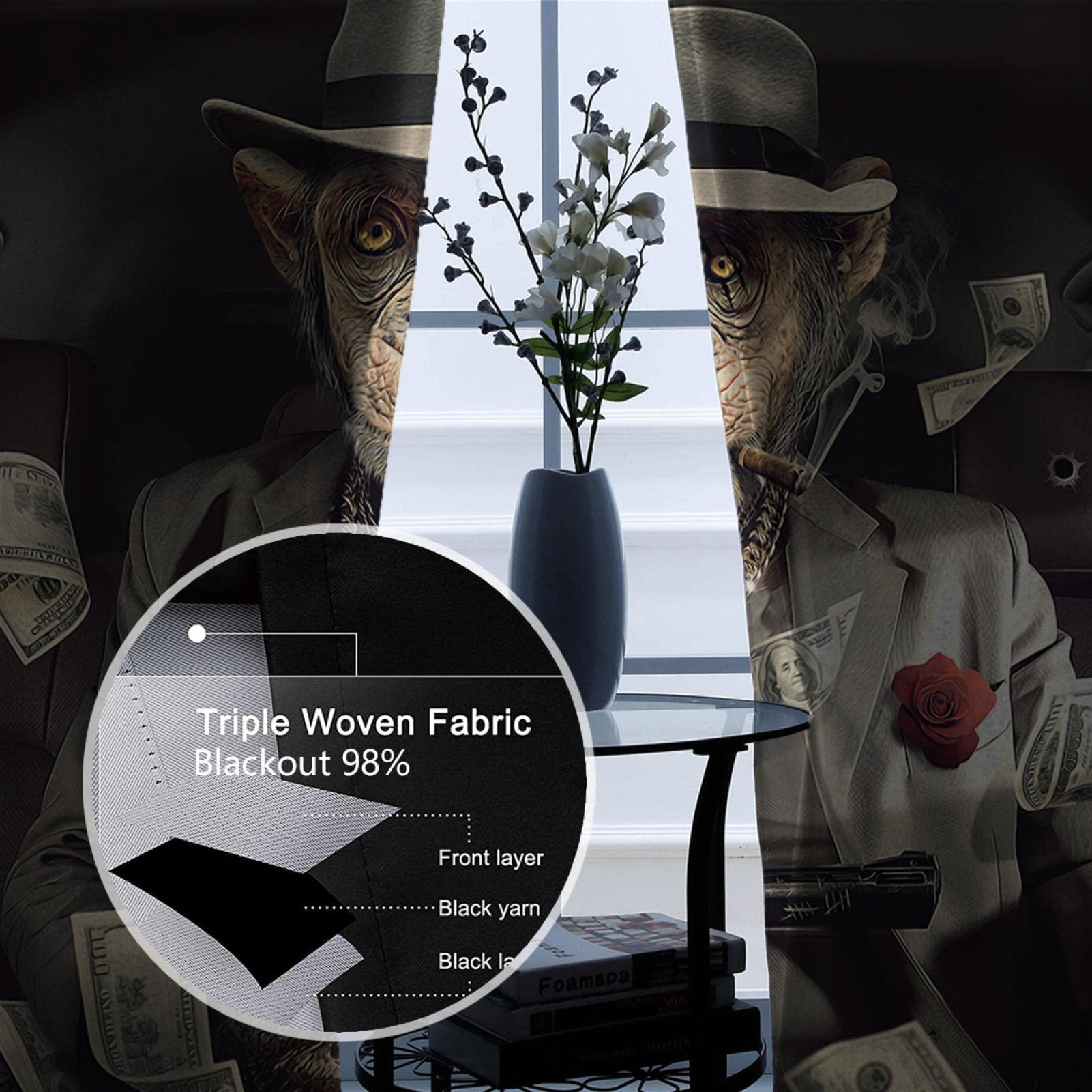 WWTSMYXGS Retro Unique Blackout Curtain Banksy Style Gentleman Monkey Pattern Eyelet Thermal Insulated & Room Darkening Window Drapes 55x68 Inch 2 Panels