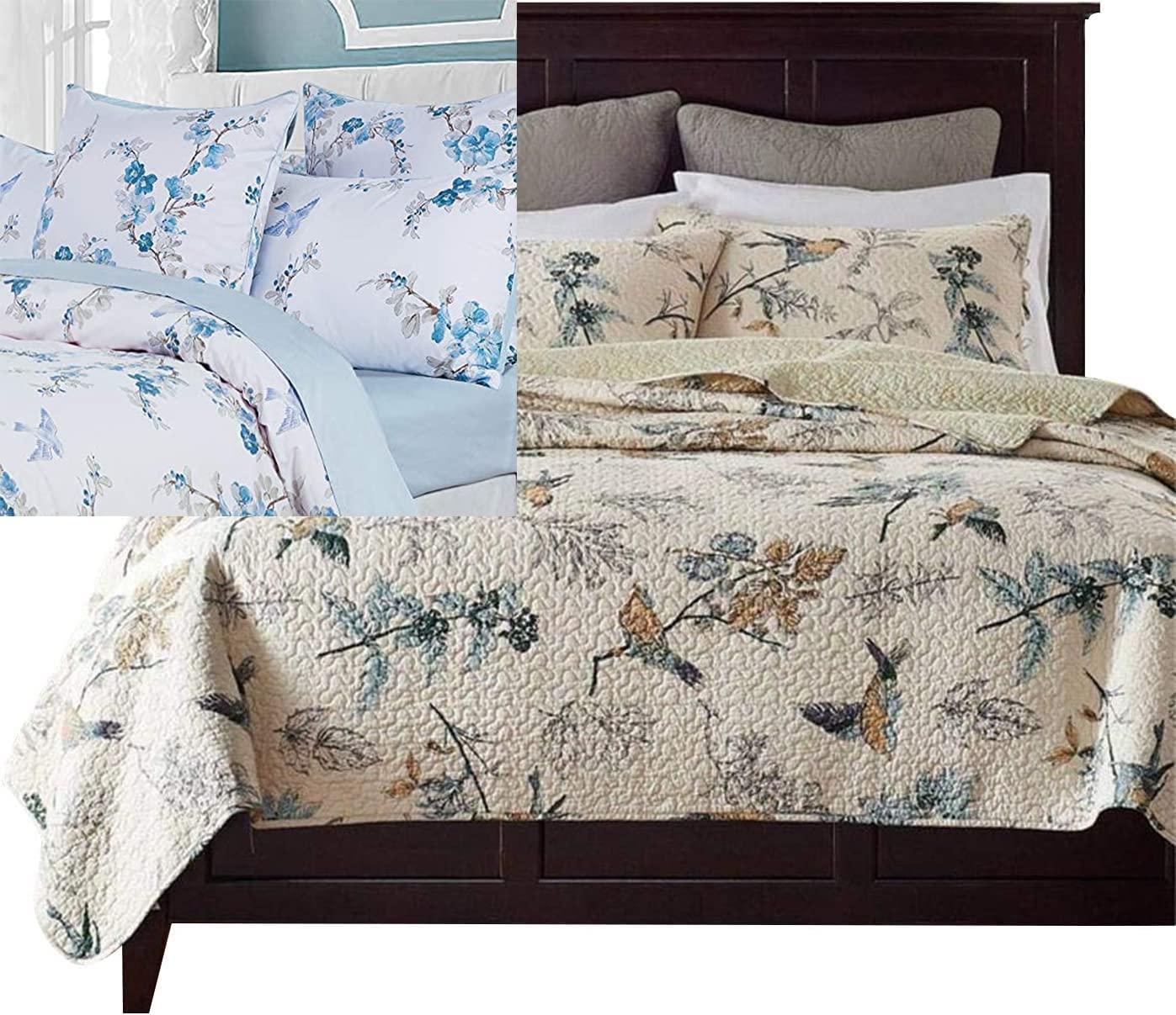 Brandream Brandream 6Pcs Farmhouse Country Birds Quilt Set & Duvet Cover Set Queen Size