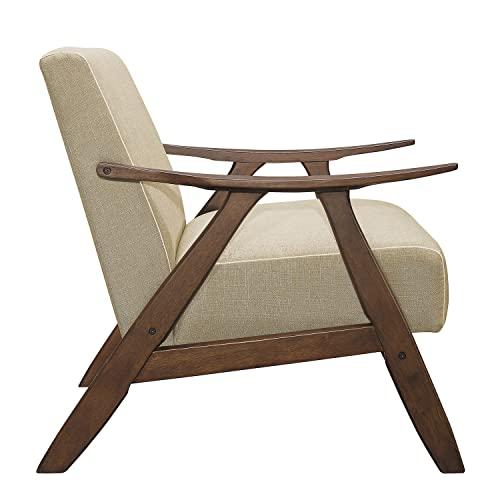 KJGJ KJGJ Retro Mid Century Accent Chair with Cushion Modern Armchair Side Chair Upholstered Lounge Chair with Walnut Finish Solid Wood Perfect for Bedroom Living Room (Light Brown)