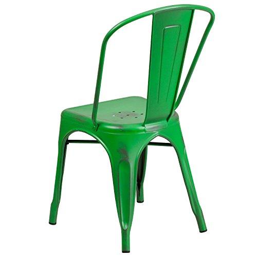 Flash Furniture Flash Furniture Commercial Grade Distressed Green Metal Indoor-Outdoor Stackable Chair