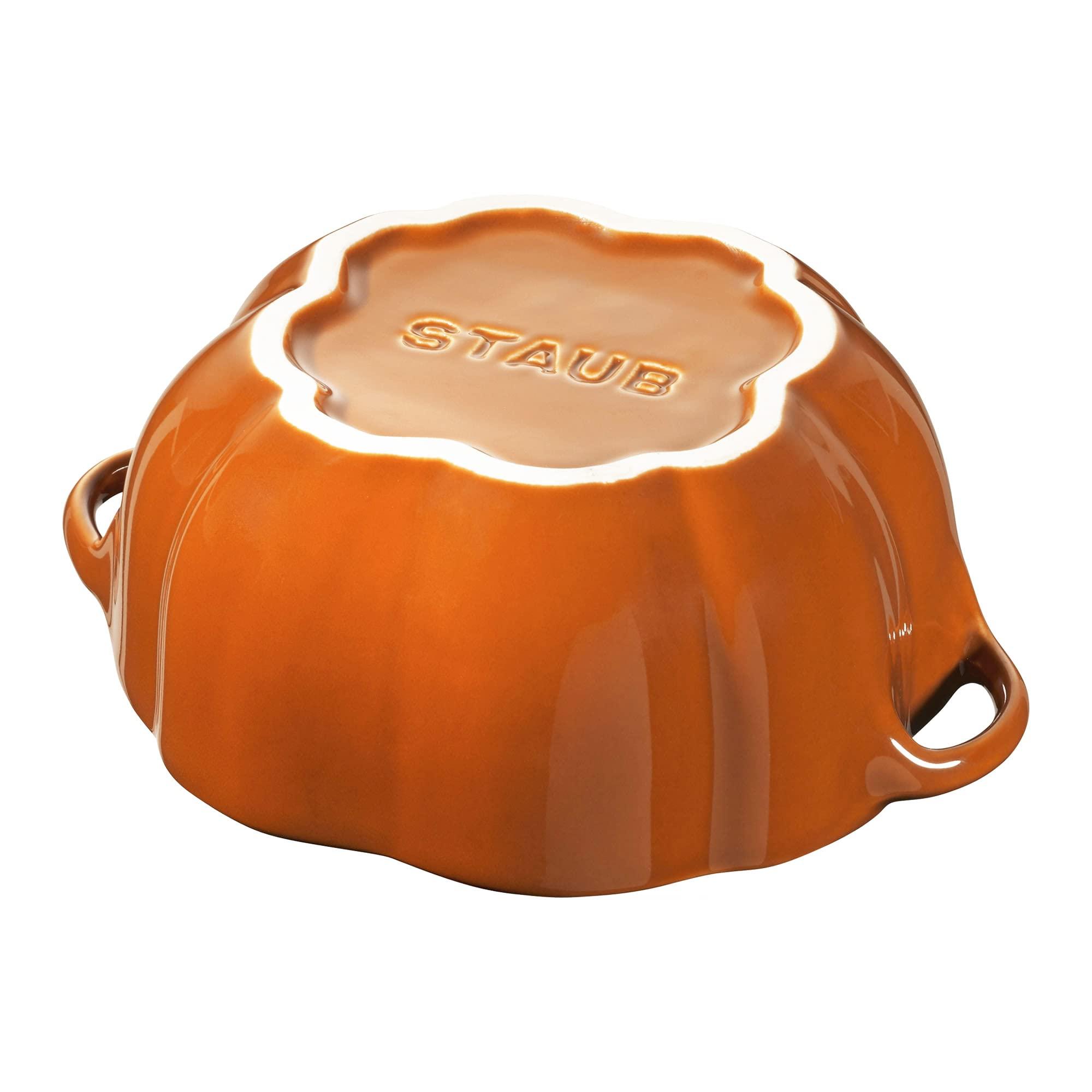 STAUB STAUB Ceramic 0.75-qt Petite Pumpkin, Oven & Stove Safe up to 572F, Pumpkin Dish, Baking Candy Burnt Orange