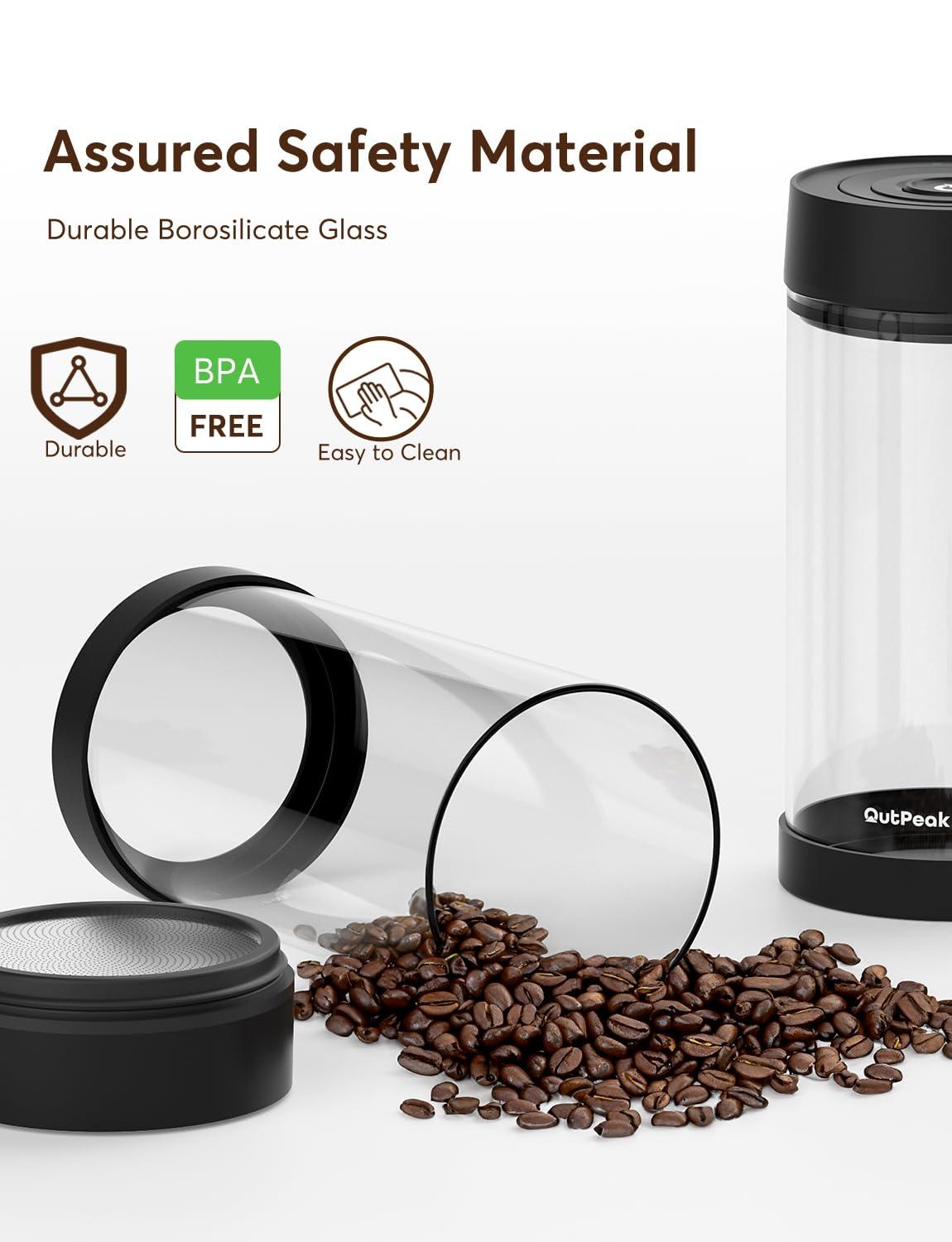OUTPEAK OUTPEAK Neo 6-Month Fresh Coffee Bean Storage, Auto Vacuum Coffee Canister, 1.35L for 17.6oz Coffee Beans, One-Button Operation,Large Airtight Coffee Canister with Scoop,Coffee Storage Container Glass