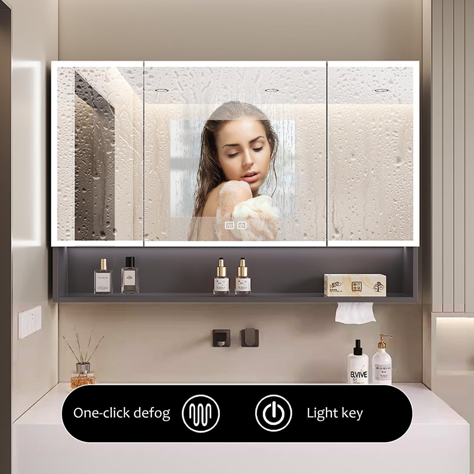 COMPR Medicine Cabinet with Lights,Led Medicine Cabinet with Defogger,Illuminated Mirror Cabinet for Bathroom,Dimmable,Defogger, with Paper Extraction Port (Color : WH, Size : 60 * 70 * 13CM)