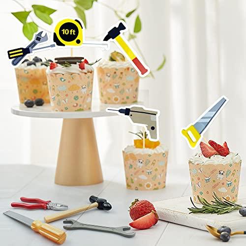 KDPATFAV 18PCS Tools Cake Topper Tools Cake Decorations Toolbox Wrench Hammer Mechanic Drill Plier Handsaw Tape Measure Screwdrivers Themed Happy Birthday Party Decor