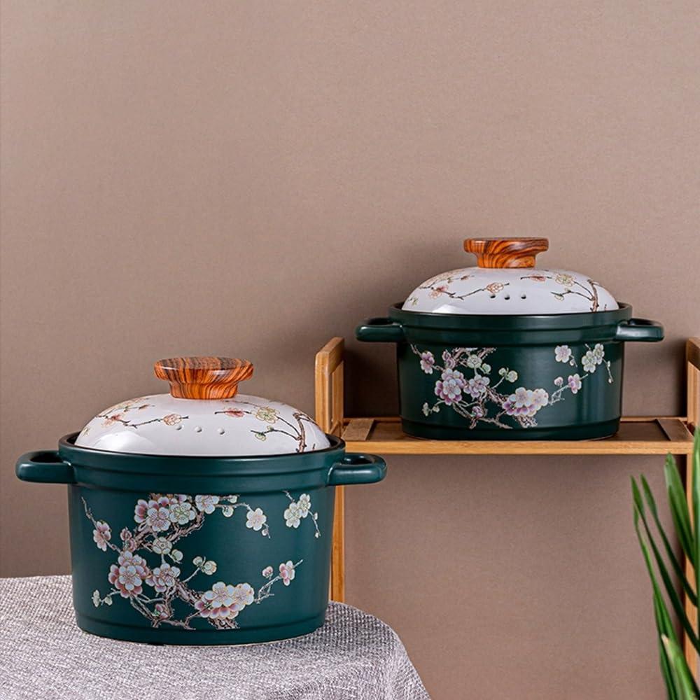 YIORYO YIORYO Casserole Clay Pot Ceramic Bowls with Lid Heat-Resistant Cooking Nonstick Stock Pot Soup Pot Cookware Stovetop Easy To Clean (Size : Green), xingxingdiandeng1