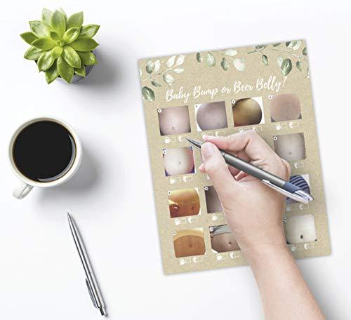 Pink Pixie Studio 30 Beer Belly or Pregnant Baby Bump Game Cards- Baby Shower or Gender Reveal Party Supply Kit- Rustic Gender Neutral Card Design- A Fun Game for Men, Women or Kids. Made in The USA