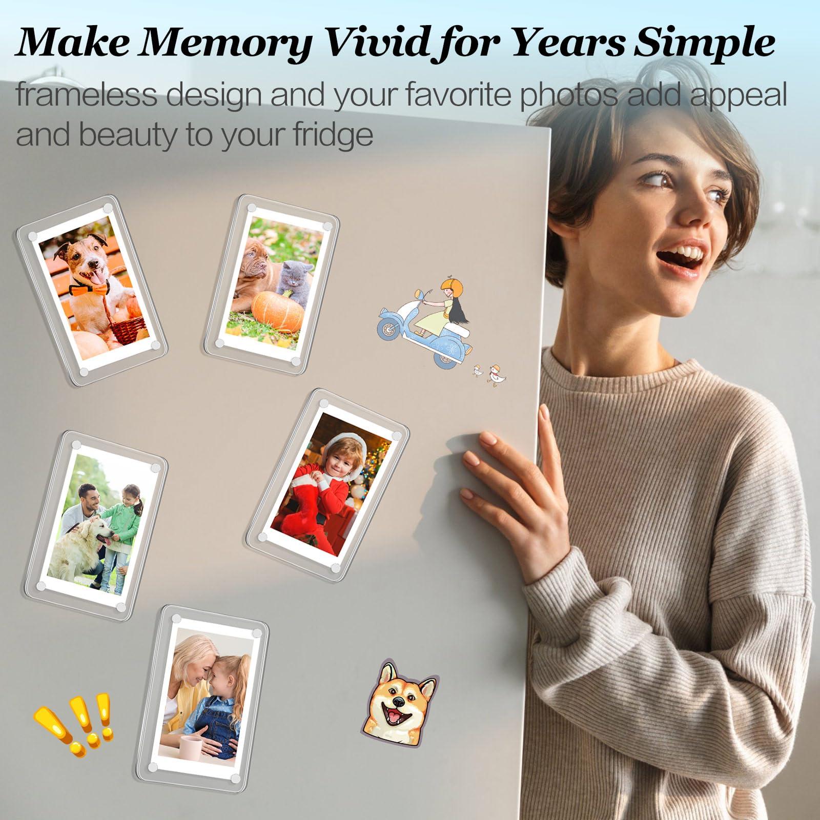 Remerry Remerry 48 Pcs Acrylic Magnetic Photo Frame Mini Picture Frame Double Sided Clear Fridge Magnetic Display for Film Photos Cards Stamp Gift for Family Friend Christmas (2.36 x 3.5 Inch)