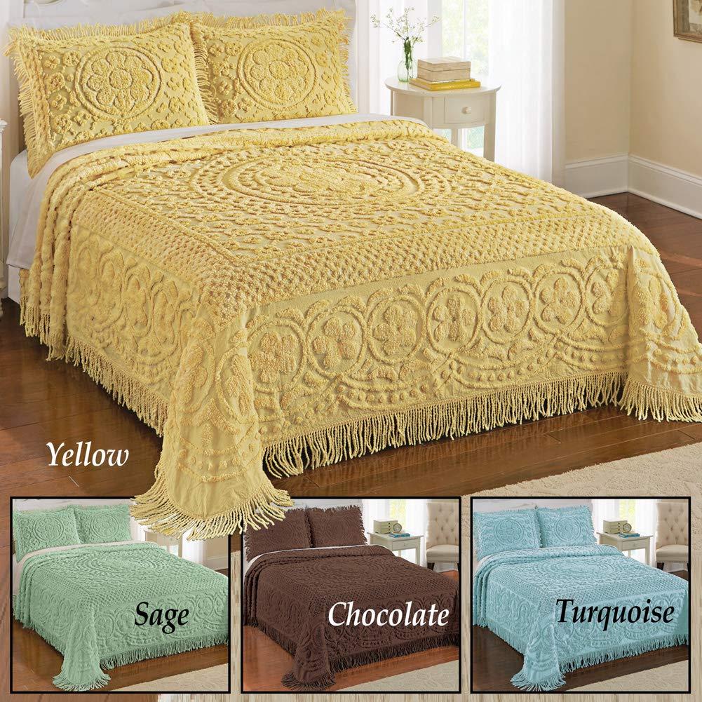 Collections Etc Collections Etc Calista Chenille Lightweight Bedspread with Fringe Border, Sage, Queen