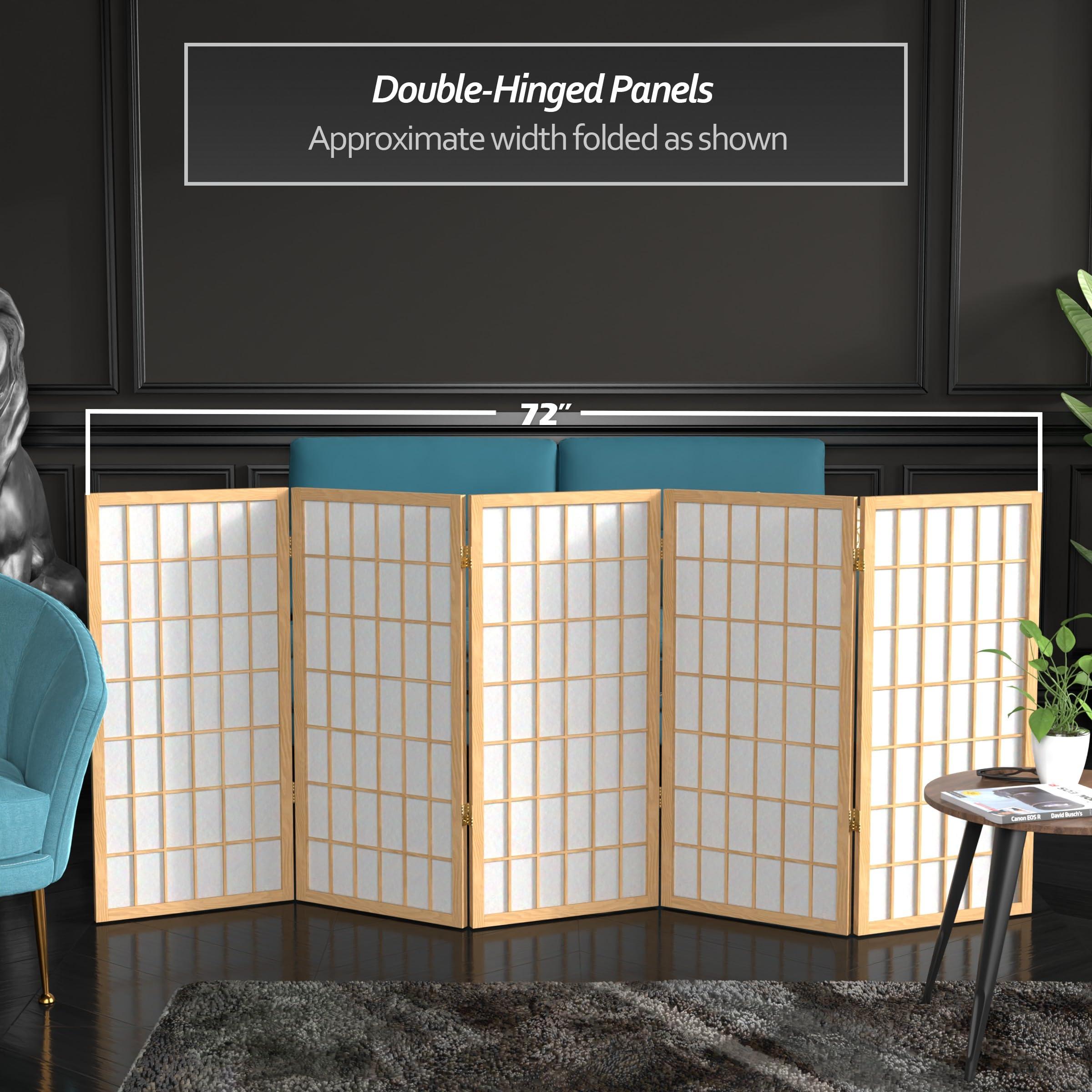 ORIENTAL Furniture 3 ft. Short Window Pane Shoji Screen - Natural - 5 Panels