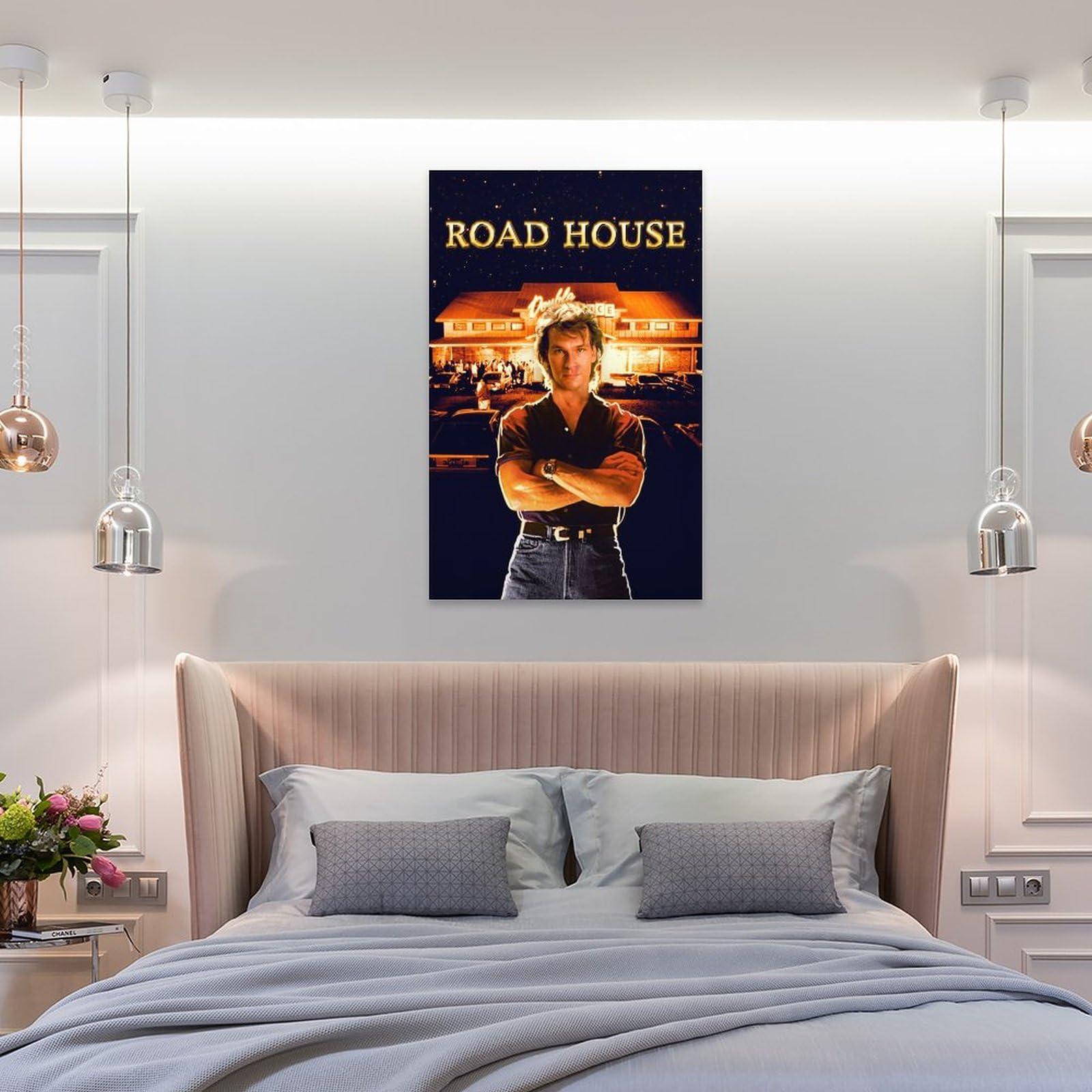 Thcbme Road House Movie Posters 1989 Action Thriller Movie Retro Poster Canvas Art Painting Canvas Wall Art Prints for Wall Decor Room Decor Bedroom Decor Gifts 16x24inch(40x60cm) Frame-style