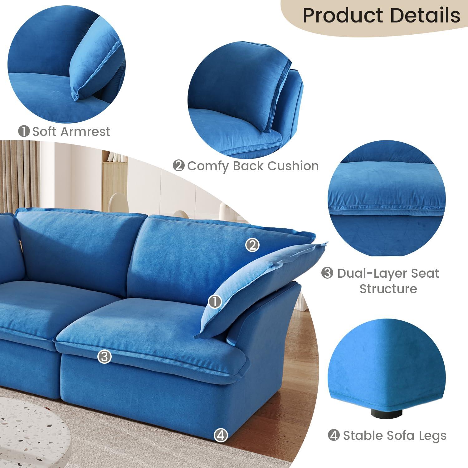 WJShome WJShome Sectional Couches for Living Room,Cloud Modular Sectional Sofa, Velvet Deep Couch,Cushion Covers Removable,LoveSofa 82.66inch,Blue