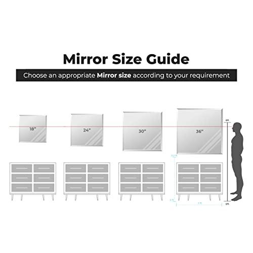 Fab Glass and Mirror Fab Glass and Mirror Wall Mounted 18"x18" Frameless Square Mirror | 1" Beveled Edge Mirror with Hooks for Bathroom Wall, Hallway, Bedroom, Makeup Vanity