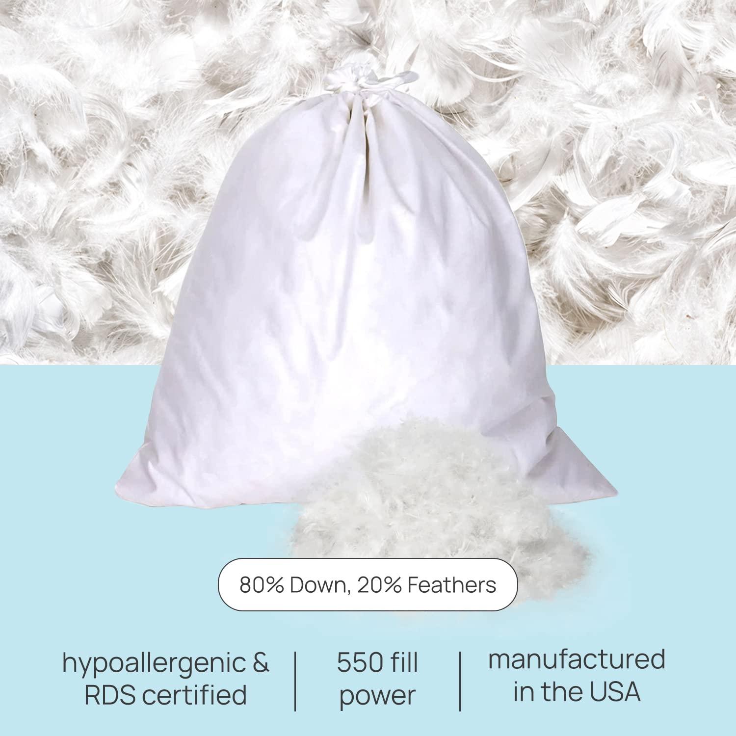 East Coast Bedding East Coast Bedding Bulk 80/20 Goose Down Feather Blend - White - Soft & Plush Fill for Premium Pillows, Comforters, Sofa Cushions, Upholstery - RDS Certified - Available in 5, 10, 20 lbs