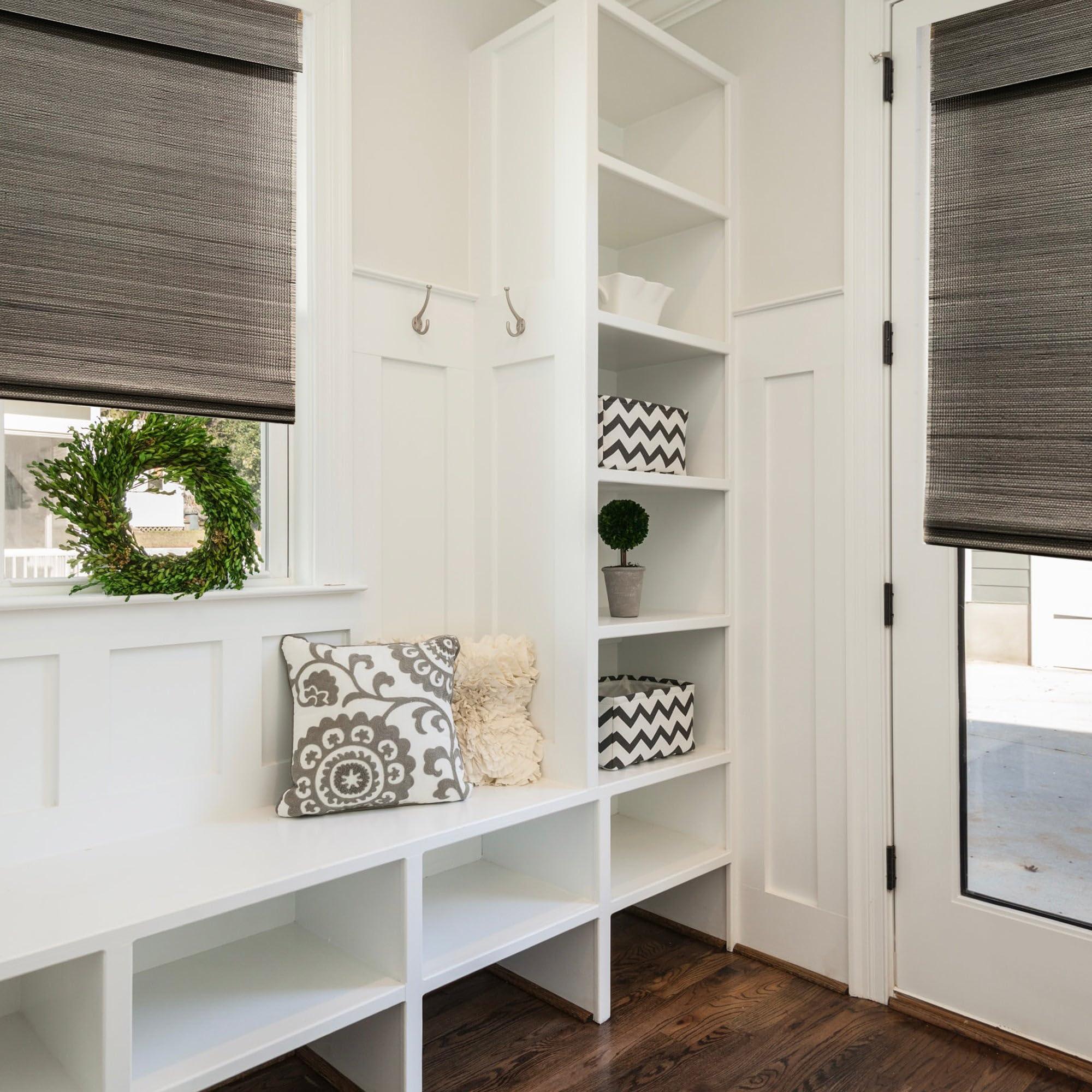 Mood MOOD Custom Bamboo Shades | Woven | Cordless Bamboo Roman Shades for Windows and Doors (Natural Woven) | Woven Gray (Sheer) | 56.5" W x 48" H