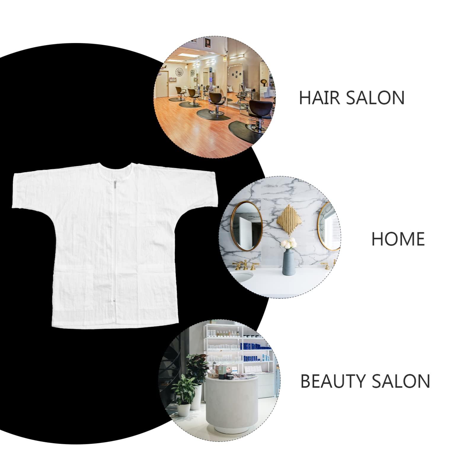 KALLORY KALLORY Salon Smock Hair Stylist Apron Hairdresser Grooming Smocks Barber Jacket Barber Working Apron for Nail Salon Spa Beauty, White