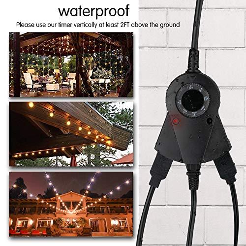 Brightown Outdoor Light Timer Waterproof, 24 Hours Plug in Timer with 2, 4, 6 or 8 Hours Countdown Mode, 3 Grounded Electrical Outlet for Outdoor Backyard Garden Patio Lights
