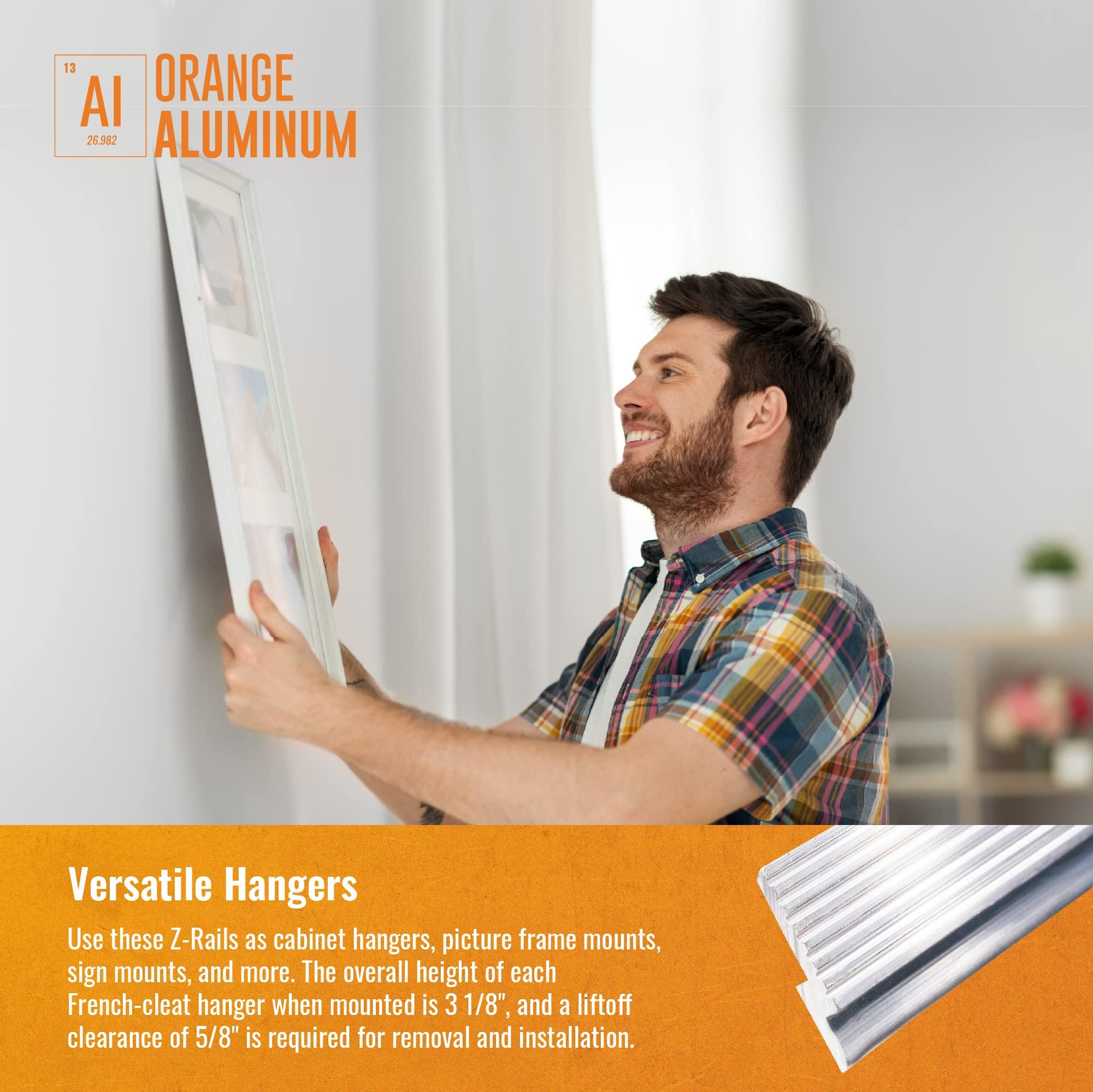 Orange Aluminum 24\" Pair Z-Clip 375 Panel Clips Mill Finish .250\" x .375\" x .219\" Heavy-Duty French Cleat for Hanging, Speaker Mounts, and Wall Hardware by Orange Aluminum - Made in USA