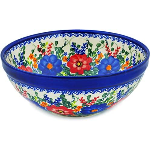 Polmedia Polish Pottery Polish Pottery 8-inch Bowl (Polish Garden Theme) Signature UNIKAT + Certificate of Authenticity