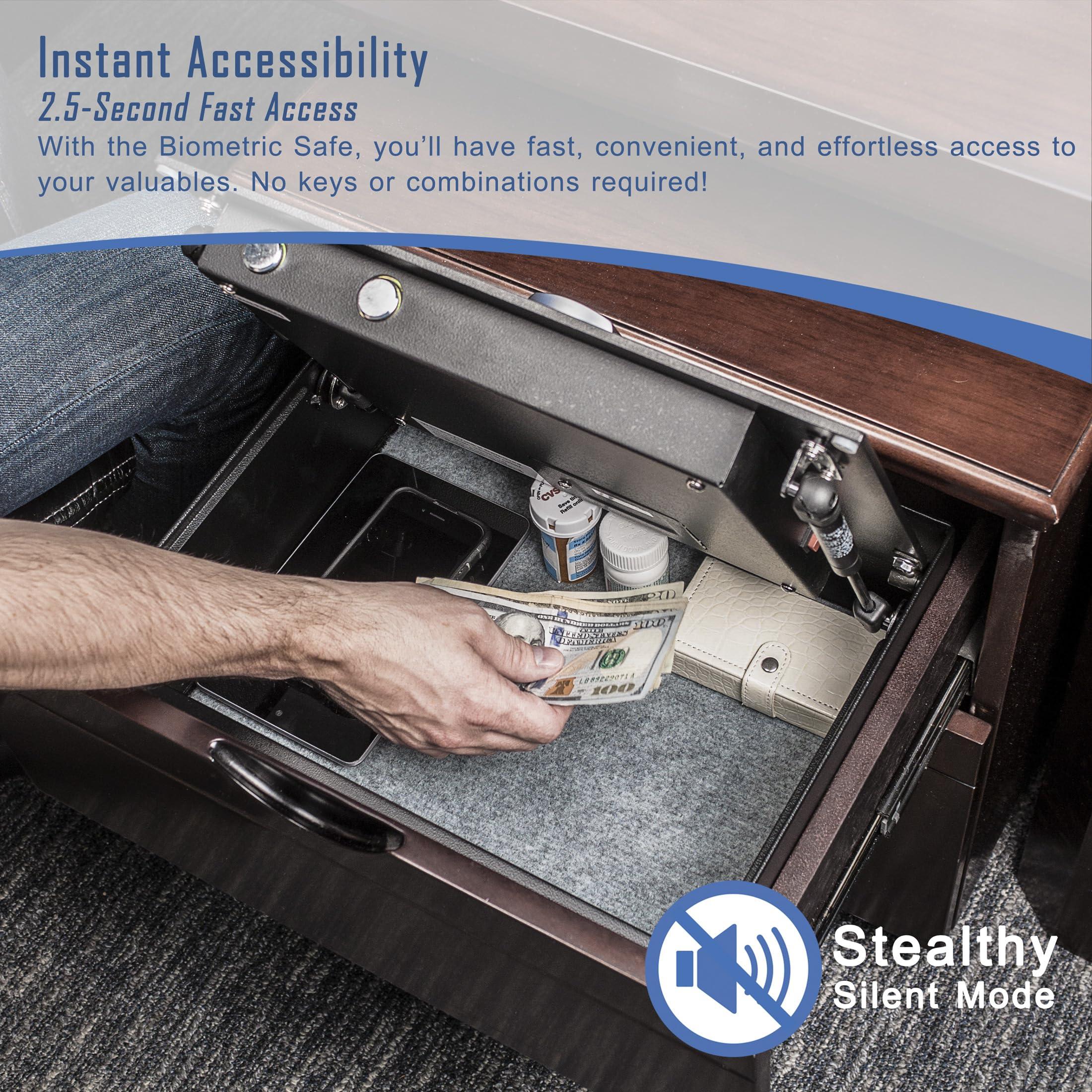 BARSKA BARSKA AX11556 Biometric Fingerprint Top Opening Security Drawer Safe Box 0.23 Cubic Ft, Multi, One Size , Black , 14.75 x 11.25 x 5