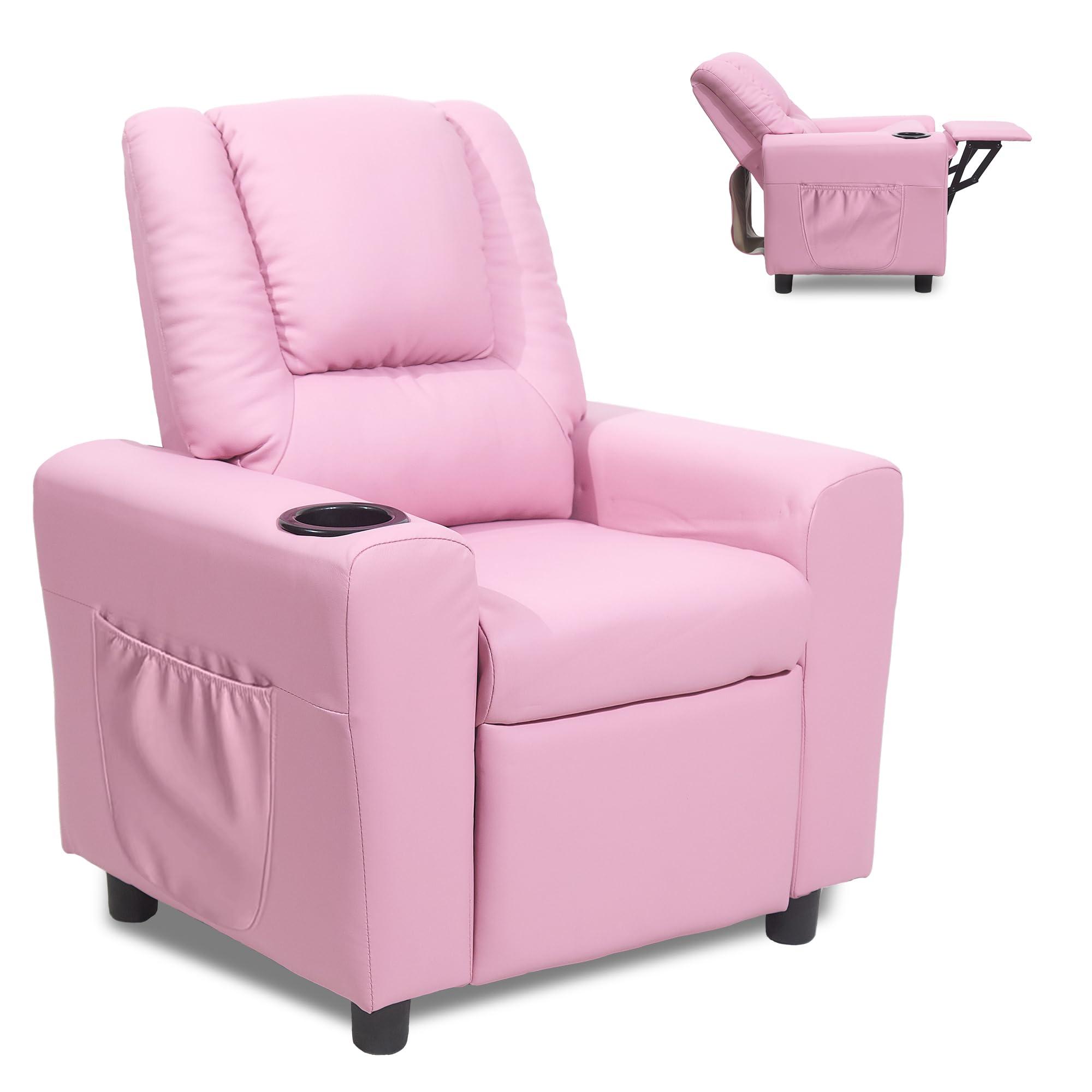 hzlagm hzlagm Kids Recliner Chair with Cup Holder, Toddler Recliners for Kids Age 0-5 with Side Pockets and Non-Slip Footstool, Child Recliners for Girls Boys Kids Room, Children\'s Rooms, Pink