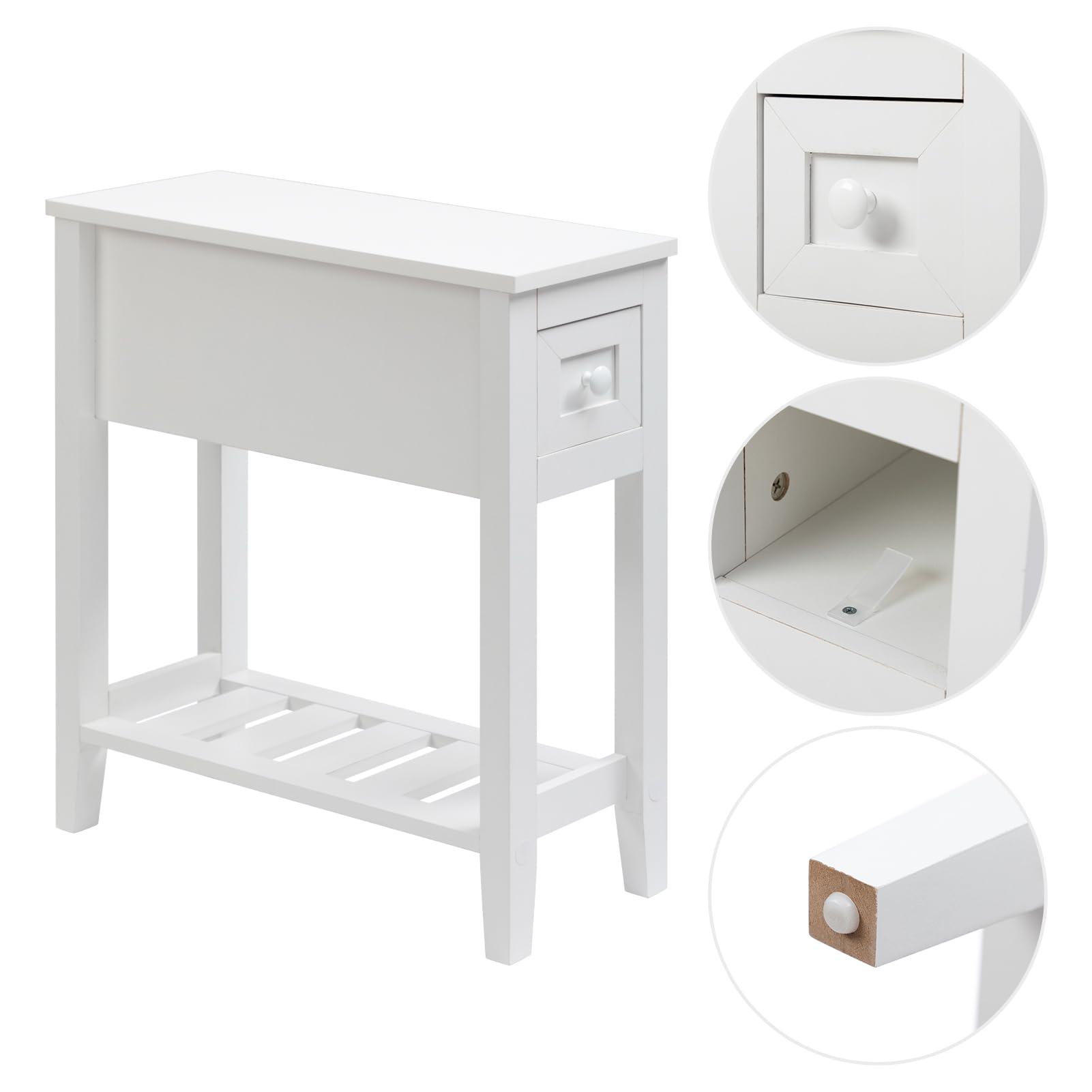 LUSUOWLZ LUSUOWLZ Narrow Side Table for Small Spaces, White, Set of 1, 24\" L x 8.5\" W x 24\" H