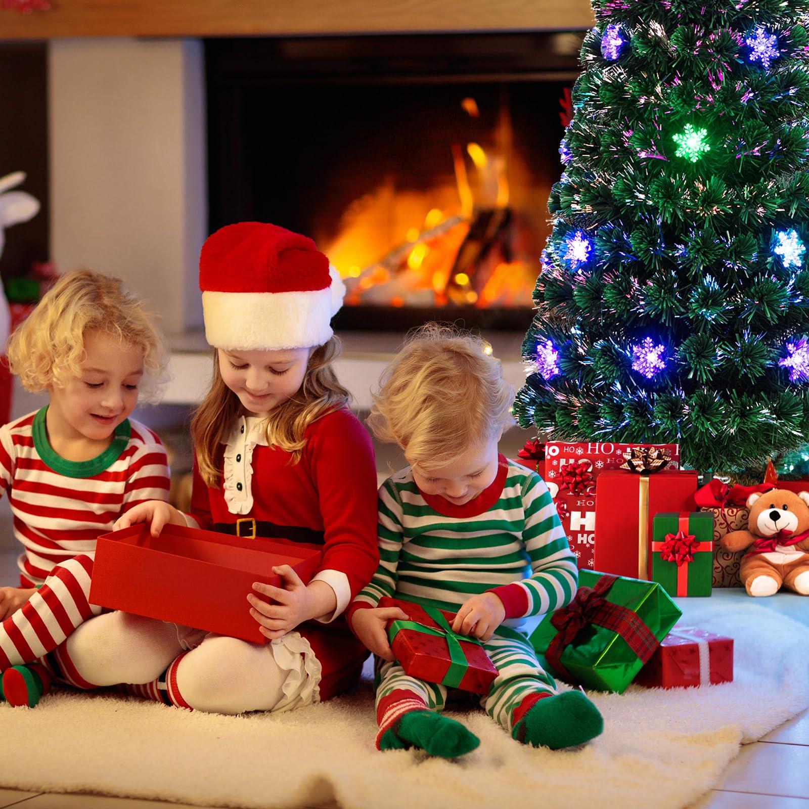 Goplus Goplus 6ft Pre-Lit Fiber Optic Christmas Tree, Artificial Xmas Full Tree with Colorful Snowflake LED Lights, 220 Branch Tips, Foldable Metal Base, for Office Home Holiday Decor