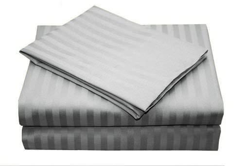 Shreem Linen 7 Piece Split King Sheets - Bed Sheets Split King Size Bed Sheet Set Split King Size - 7 PC Cotton Sheets - 16\" Deep Pocket Sheets 100% Cotton Bedding Sets Stripe (Split King, Light Grey)