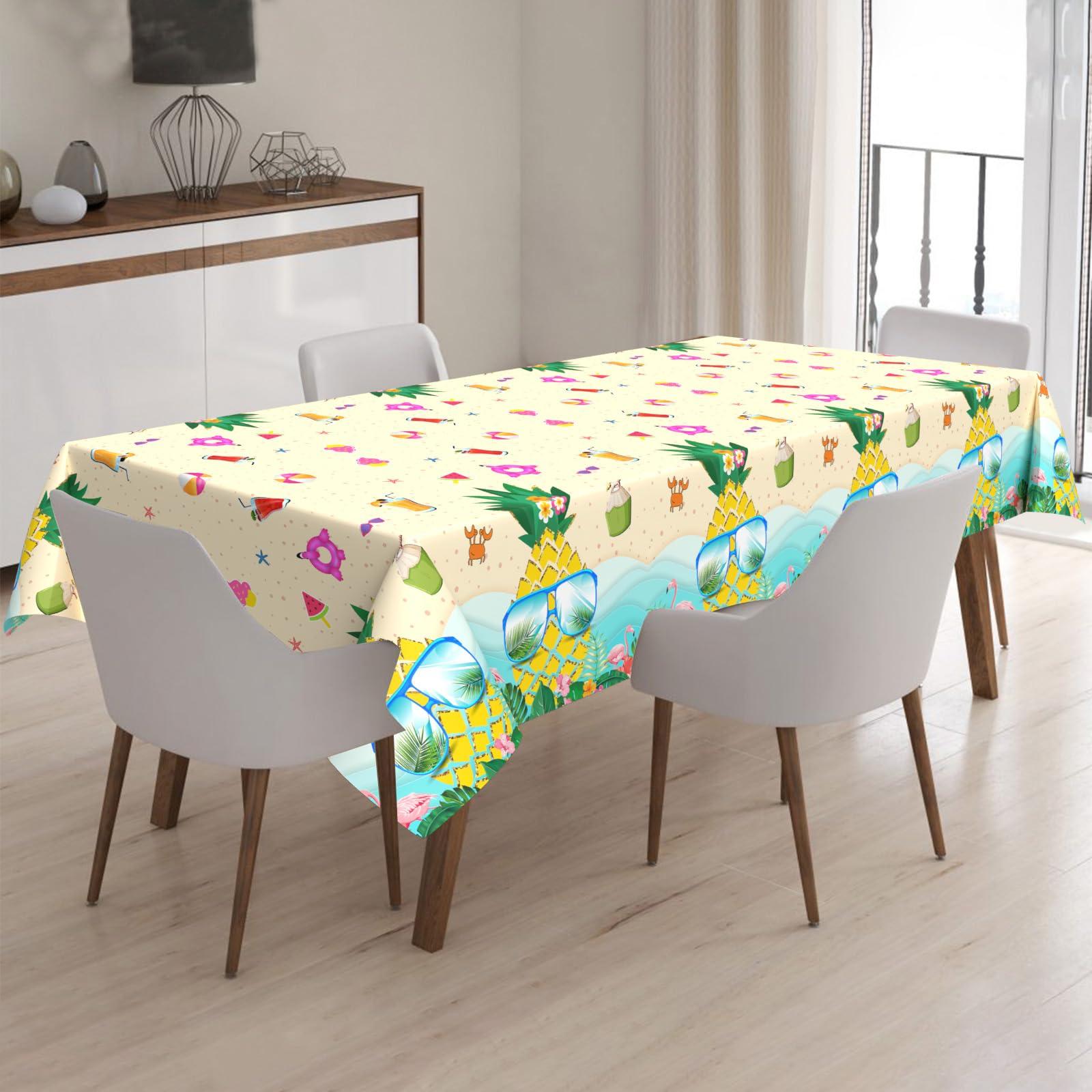 Domgoge Domgoge Hawaii Table Cloth Pineapples Flamingos Plastic Table Cover Tropical Luau Tablecloth Rectangular Tablecloths Disposable Waterproof Table Cloths for Kids Birthday Beach Party Supplies, 1pc