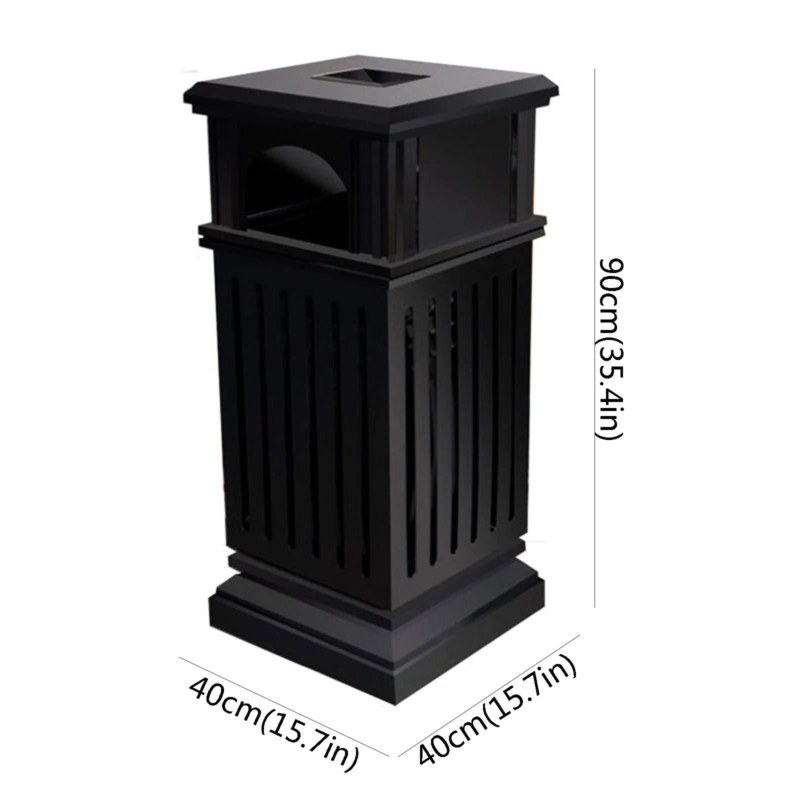 TOMYEUS TOMYEUS Outdoor Trash Can Outdoor Retro Trash Can Square Iron Commercial Waste Bin 35-inch Tall Recessed Panel Garbage Can, Recessed Decorative Panel, Black Garbage Enclosure