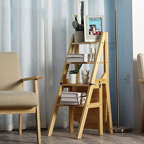 OKUOKA Step Stool Solid Wood Ladder Stool Folding Fold Up Library Steps Stool Multifunctional Wooden Shelving Ladder for Kitchen Office Use Ladder Chair (C)