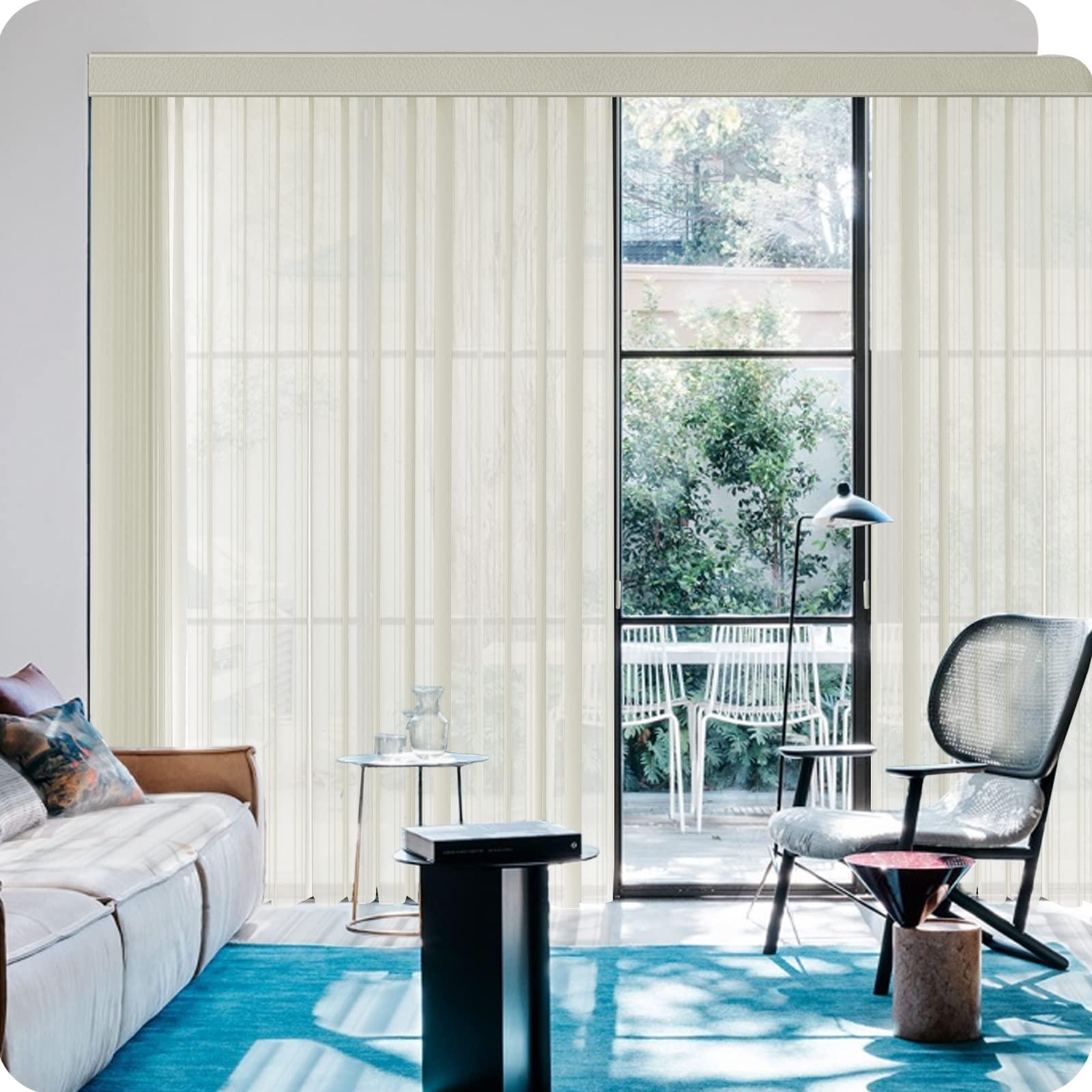 Graywind Graywind Manual Sheer Vertical Blinds Custom Size Adjust Light Fabric Sheer Free Wand Control Privacy Light Filtering Track Slats Set for Patio Sliding Glass Door Large Window (Striped Beige)