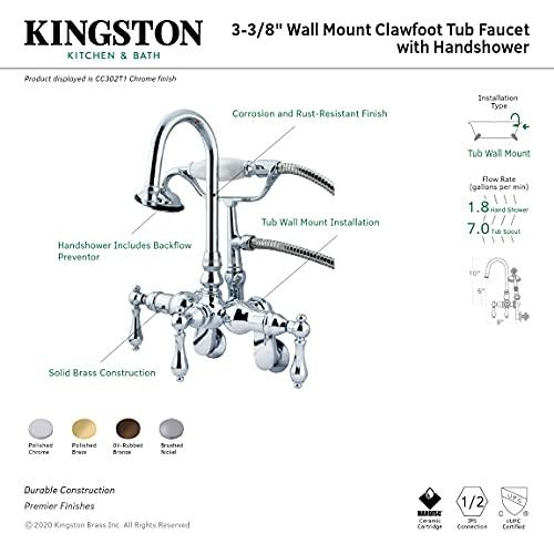 Kingston Brass Kingston Brass CC301T8 Vintage Leg Tub Filler with Hand Shower and Wall Angle Arm, Satin Nickel,3-3/8-Inch to 9-Inch Adjustable Spread