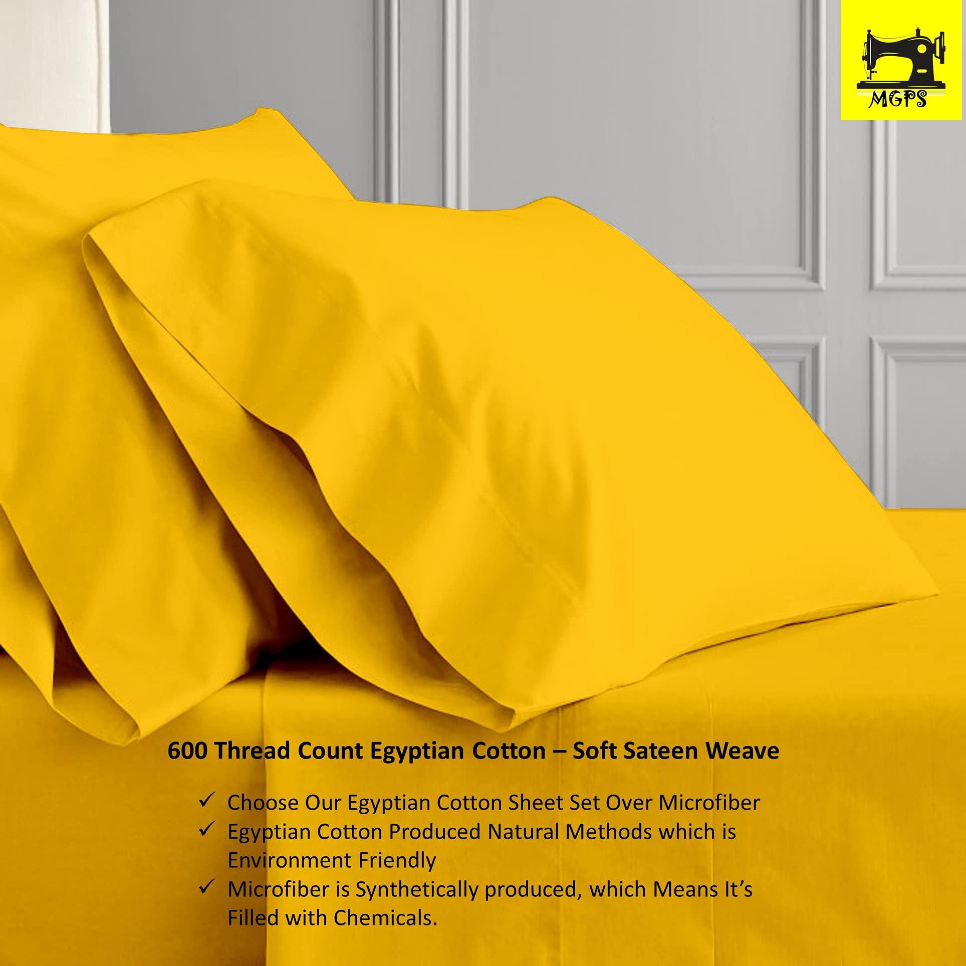 MGPS MGPS 30\" Extra DEEP Pockets 600-Thread-Count Egyptian Cotton Split-Head Cal-King Bedsheets for Adjustable Bed, Half Split Head 4 PCs Set, 39\" Split at Top - Golden Solid, Split-Head Cal-King - 39