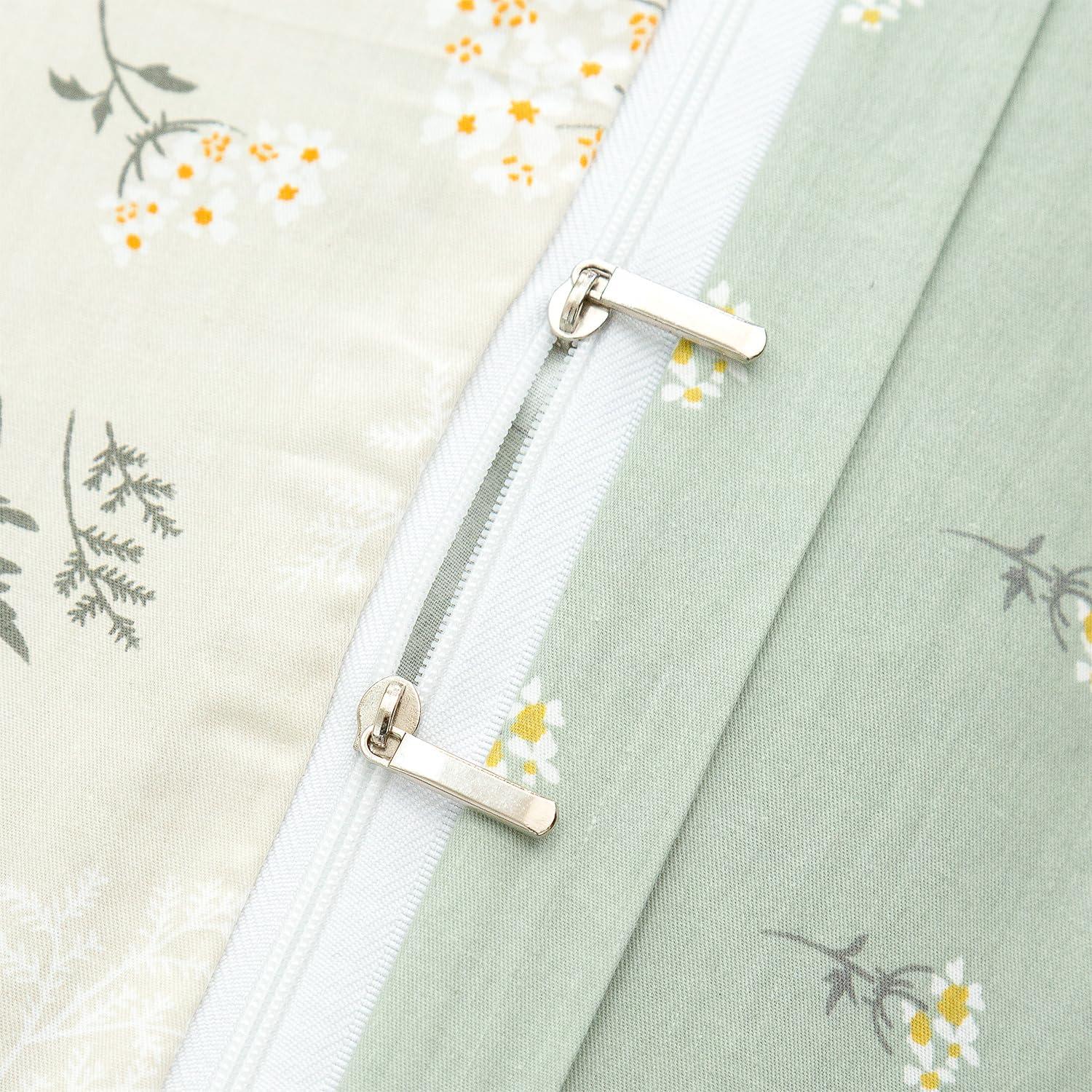 Jane yre Duvet Cover Twin Floral, 100% Cotton 3 Pieces Floral Bedding Set Twin, Garden Style Green Flower Pattern Floral Duvet Cover Twin, with Zipper Closure, Luxury Soft Breathable Comfy (Floral, Twin)