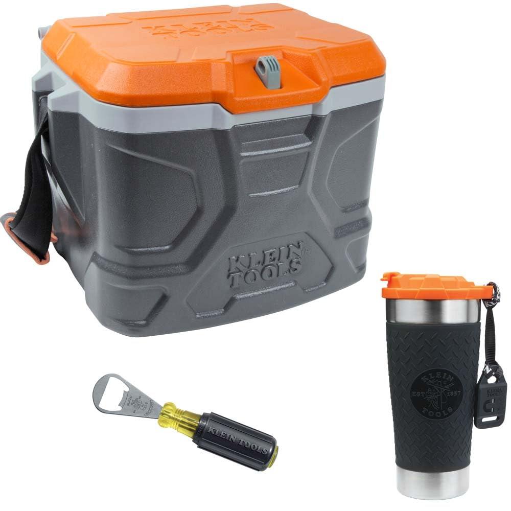 Klein Tools Klein Tools 80068 Cooler with Tumbler Kit with a 17-Quart Hard Cooler, 20-ounce Tumbler, and Bottle Opener, 3-Piece