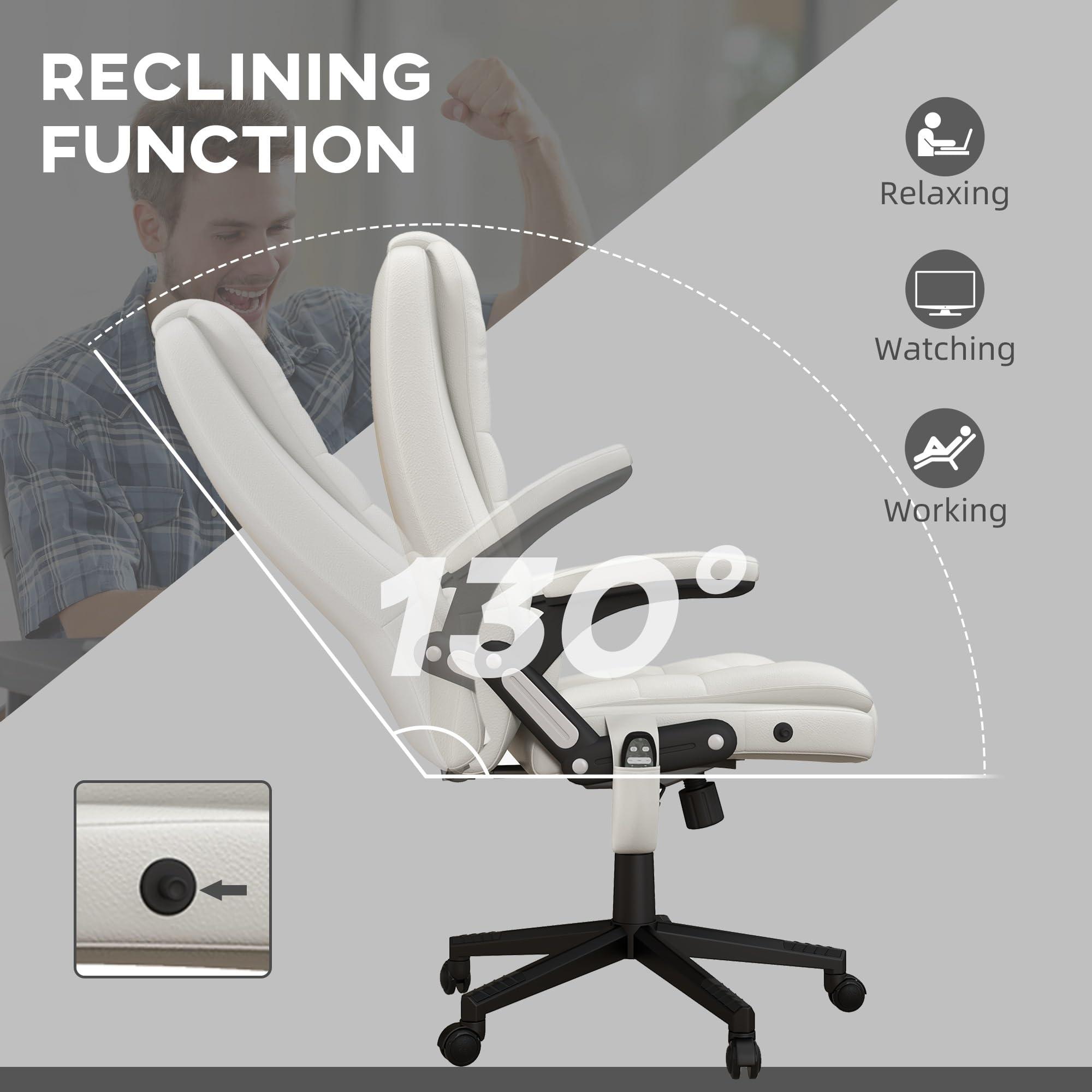 FUKEFUZ Ergonomic High Back Office Chair with Massage Function | Office Chairs 130 Recline | Computer Chair Height Adjustable | 264 Ibs Capacity - Work Chair with Wheels 360 Swivel(White)