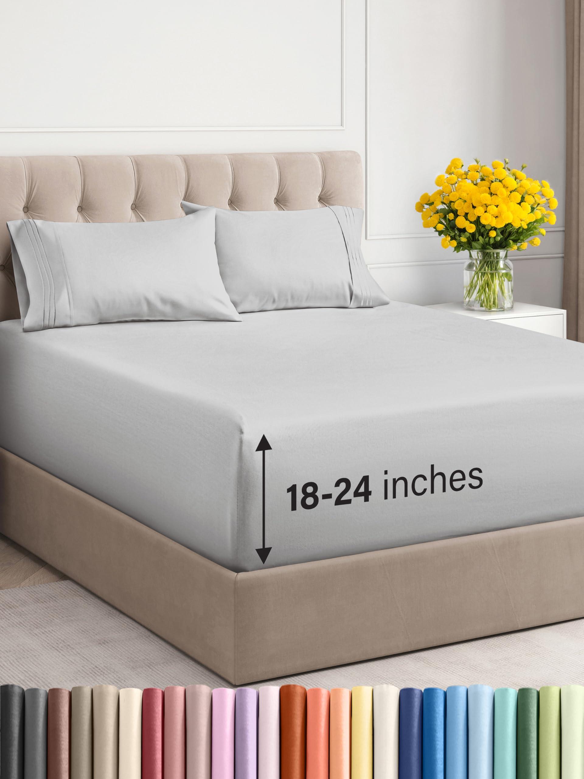 CGK Unlimited Extra Deep Pocket King Sheets - 4 Piece Breathable & Cooling Bed Sheets - Hotel Luxury Bed Sheet Set - Soft, Wrinkle Free & Comfy - Easily Fits Extra Deep Mattresses - Deep Pocket French Grey Sheets