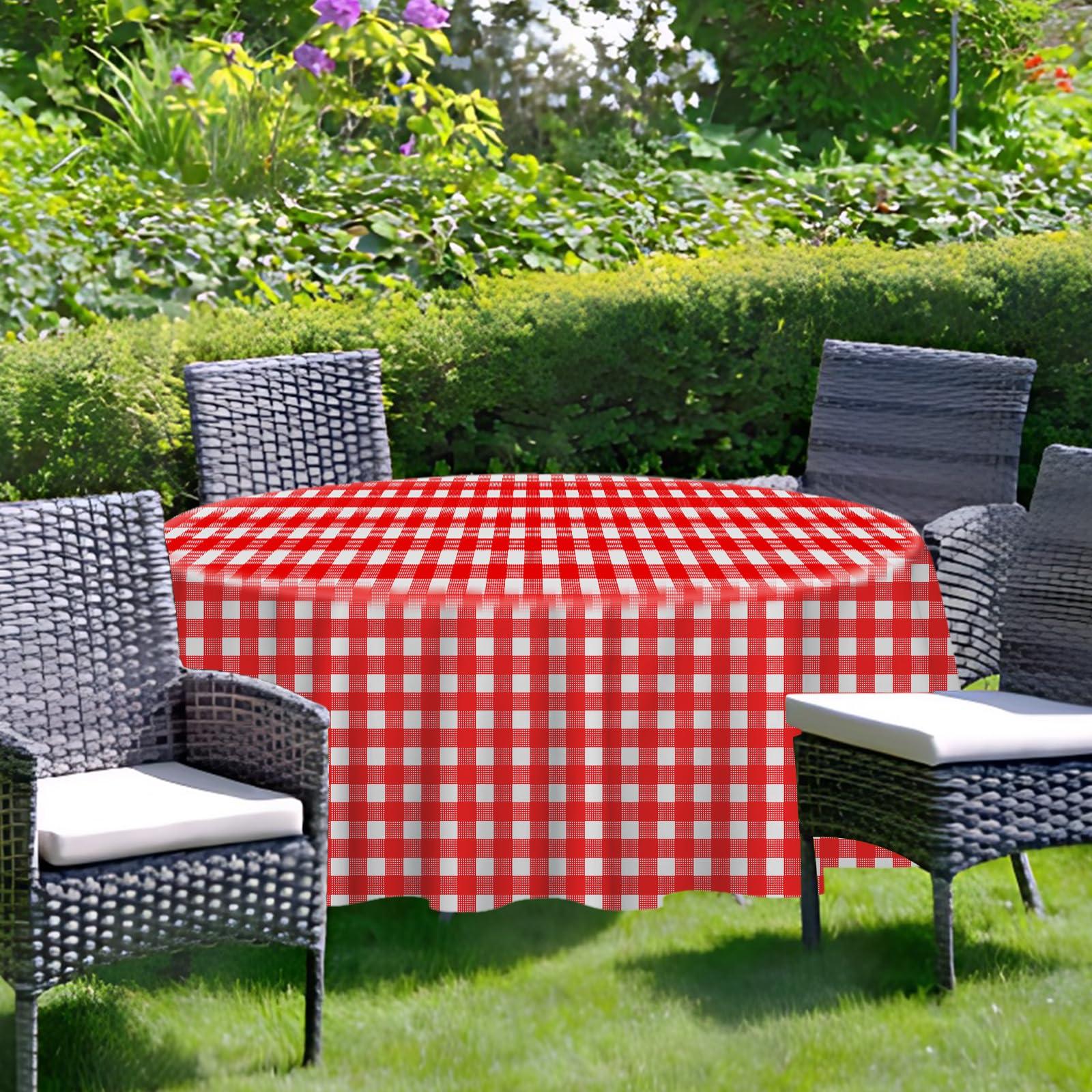 RINDOJIN RINDOJIN 3 Pack Red Gingham Tablecloth Round 84 x 84 Inch Round Plastic Checkered Table Cloth Disposable Plaid Table Cover for Picnic Party Birthday Wedding Baby Shower Christmas Circle Tablecloth