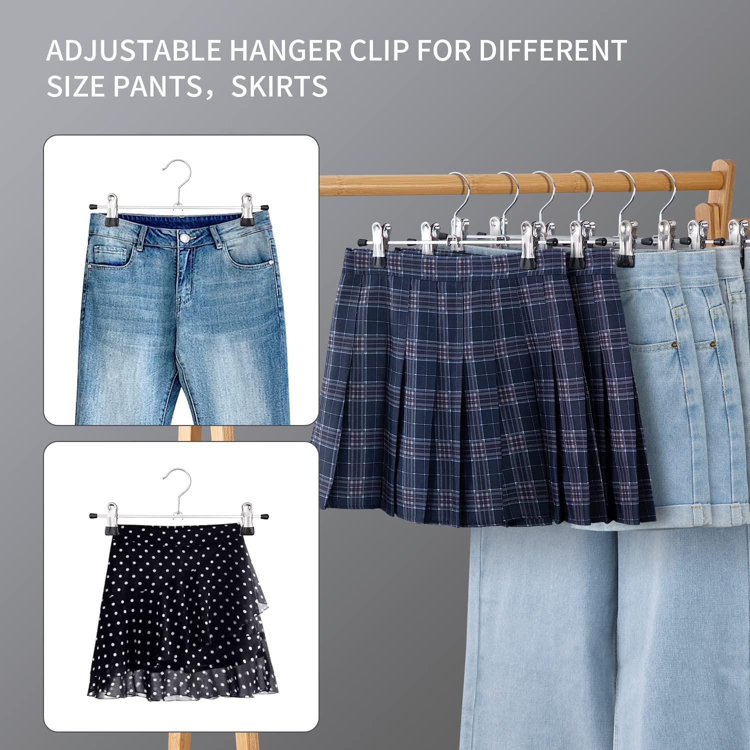 CIMLORD Cimlord 30 Pack Pants Hangers with Clips Skirt Hangers for Women Shorts Hangers Heavy Duty Metal Clothes Hanger for Closet Space Saving Non Slip Trousers Hanger Jeans Hanger for Men,Black,14 Inch
