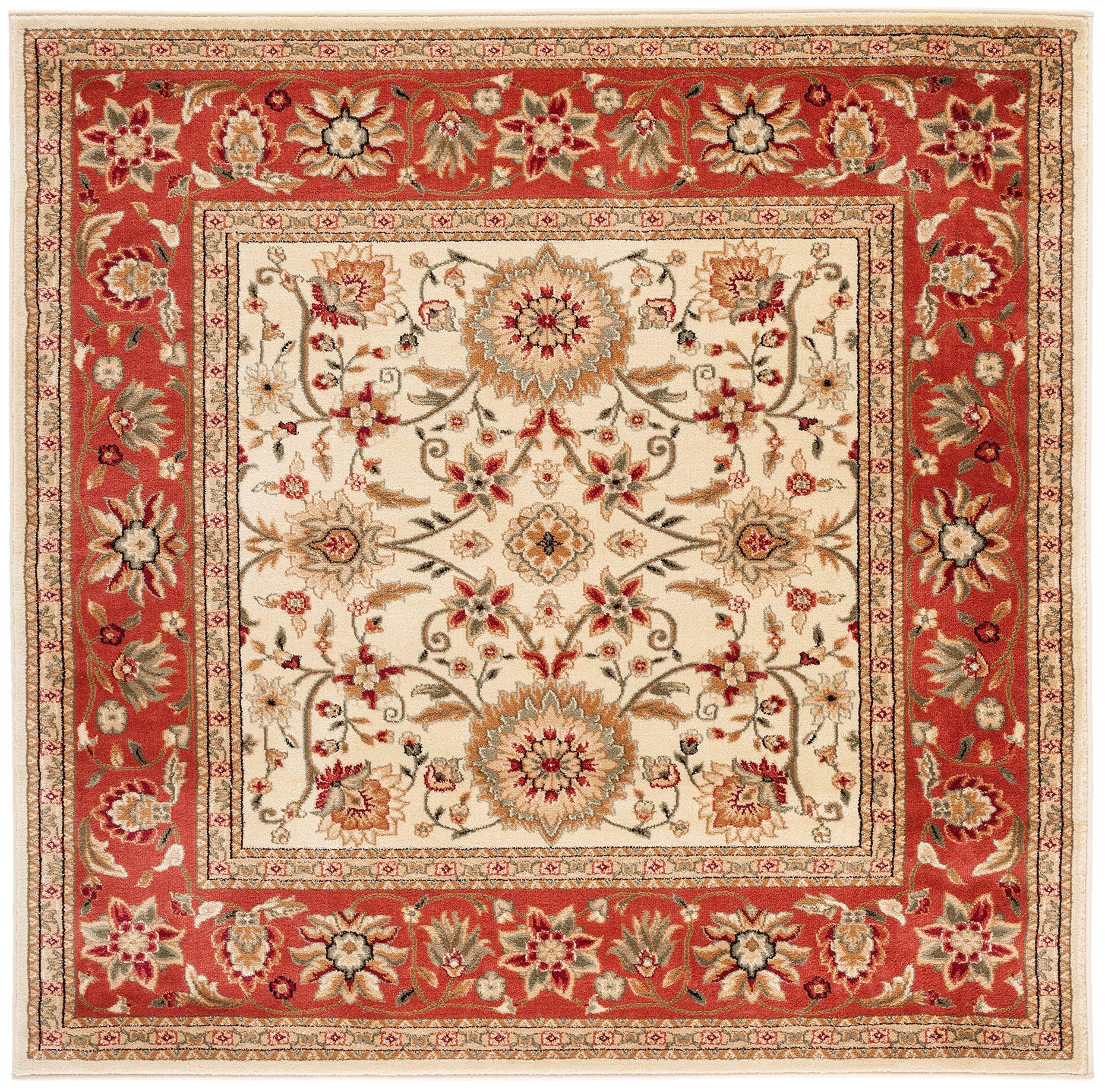 Safavieh SAFAVIEH Lyndhurst Collection 8' Square Ivory/Rust LNH212R Traditional Oriental Non-Shedding Living Room Bedroom Area Rug