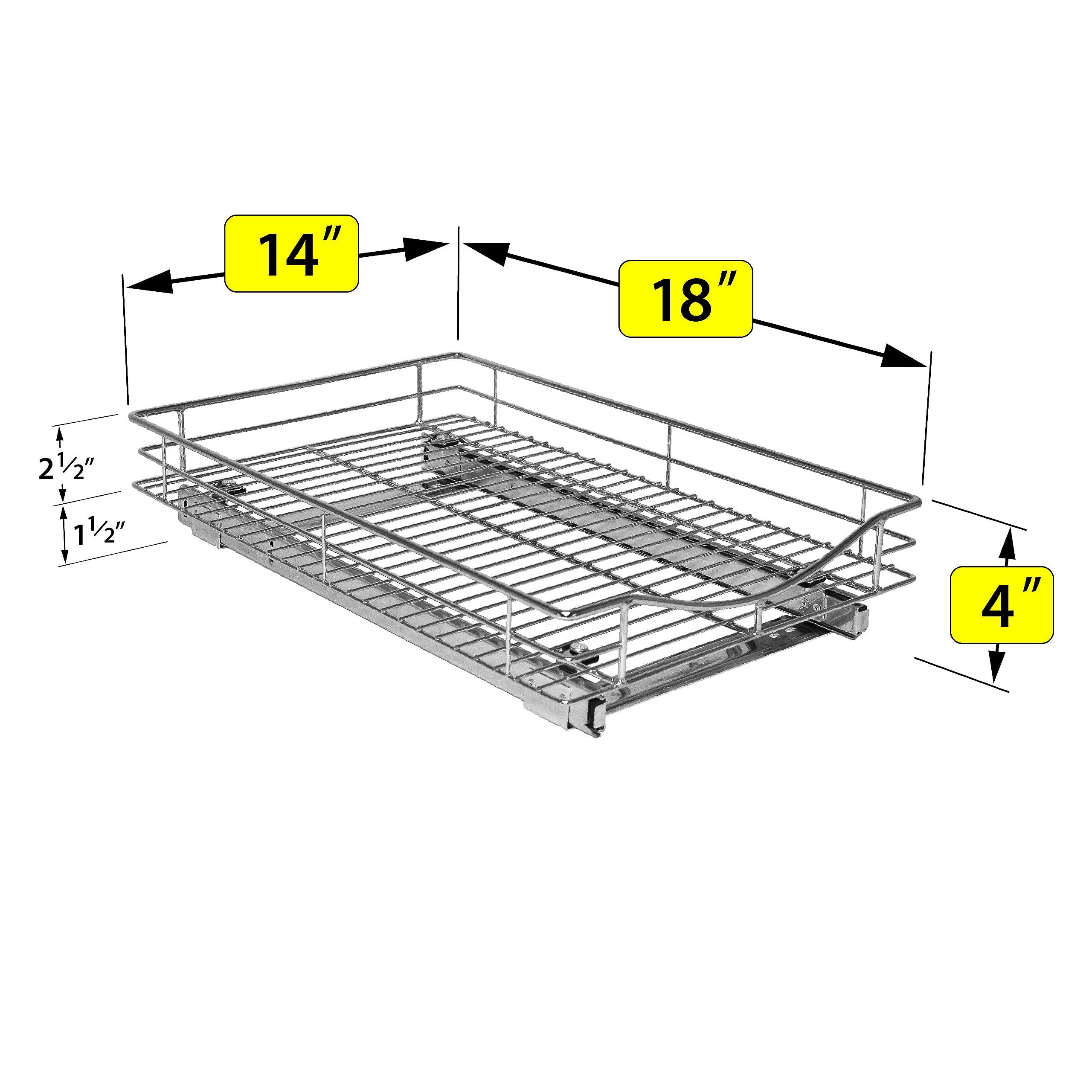 LYNK PROFESSIONAL LYNK PROFESSIONAL Pull Out Cabinet Organizer, 14\" x 18\" Slide Out Drawers for Kitchen Cabinets - Sliding Pull-Out Pantry Shelves Home Shelf Organizers - Lifetime Ltd. Warranty, Wood Chrome
