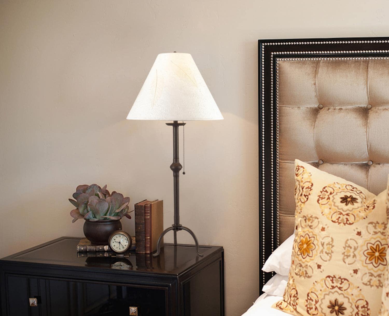 Cal Cal Lighting BO-903TB Table Lamp with Beige Fabric Shades 32\" x 10\" x 32\", Dark Bronze Finish