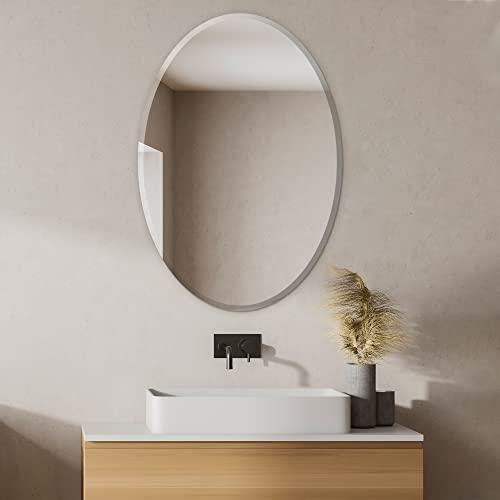 Fab Glass and Mirror Fab Glass and Mirror Beveled Polished Frameless Wall Mirror with Hooks, 24" x 48", Silver